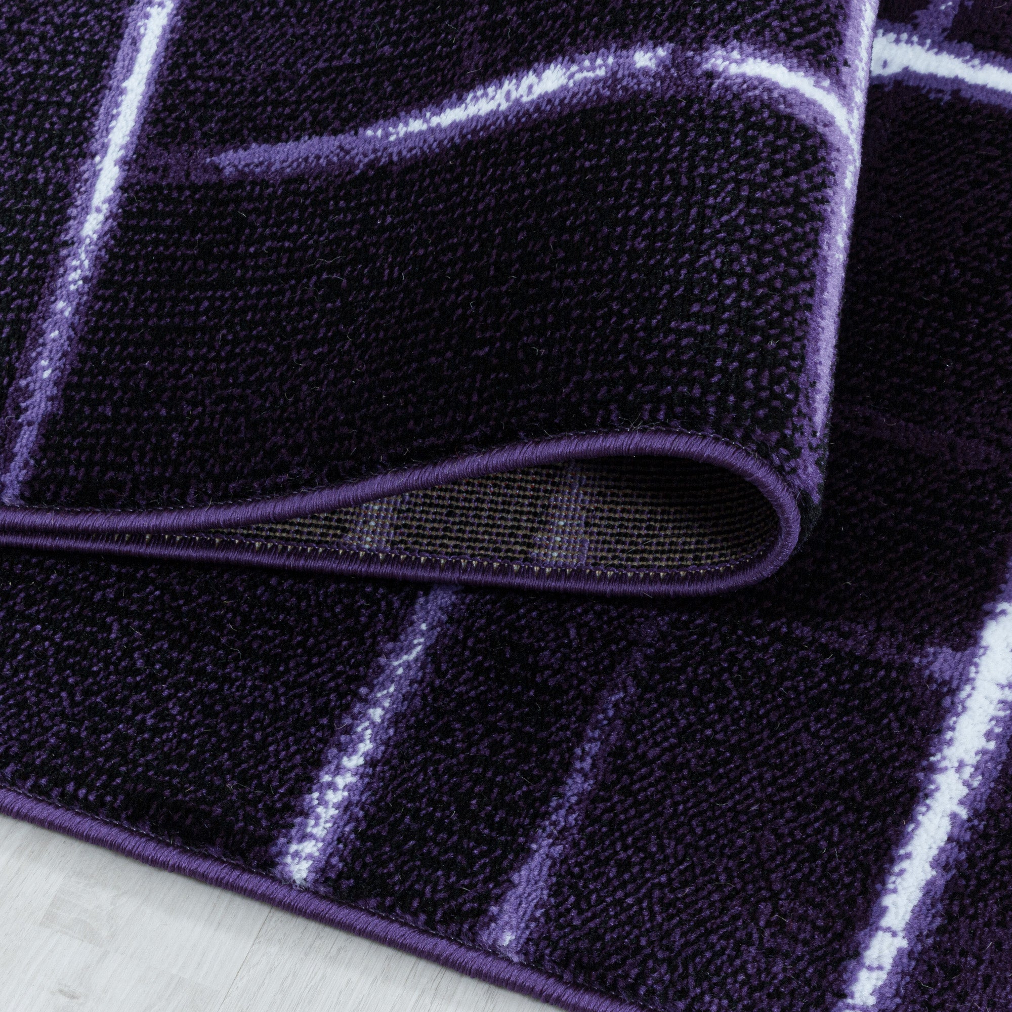 Kurzflor Design Teppich Wohnzimmerteppich Gitter Muster Soft Flor Lila