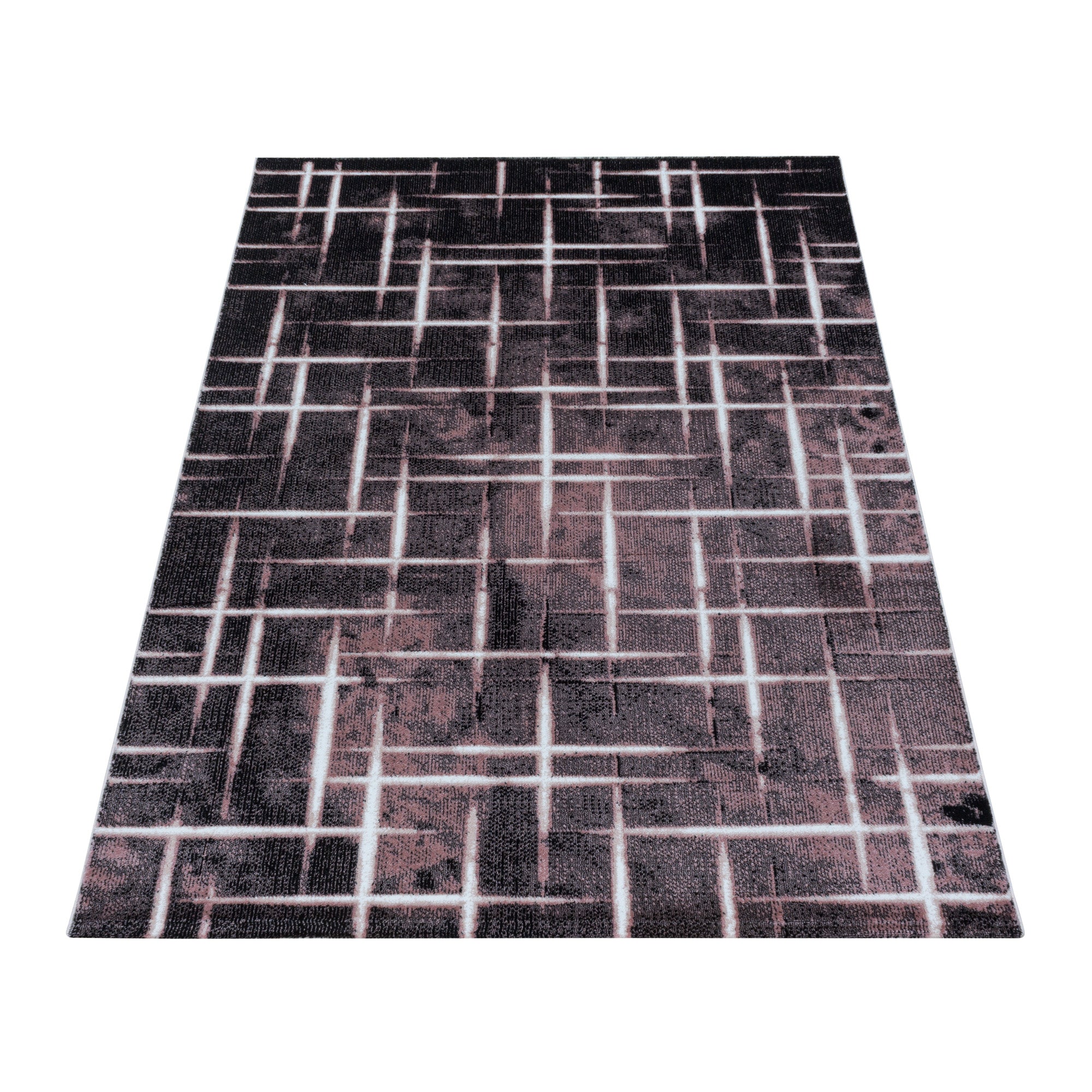 Kurzflor Design Teppich Wohnzimmerteppich Gitter Muster Soft Flor Pink