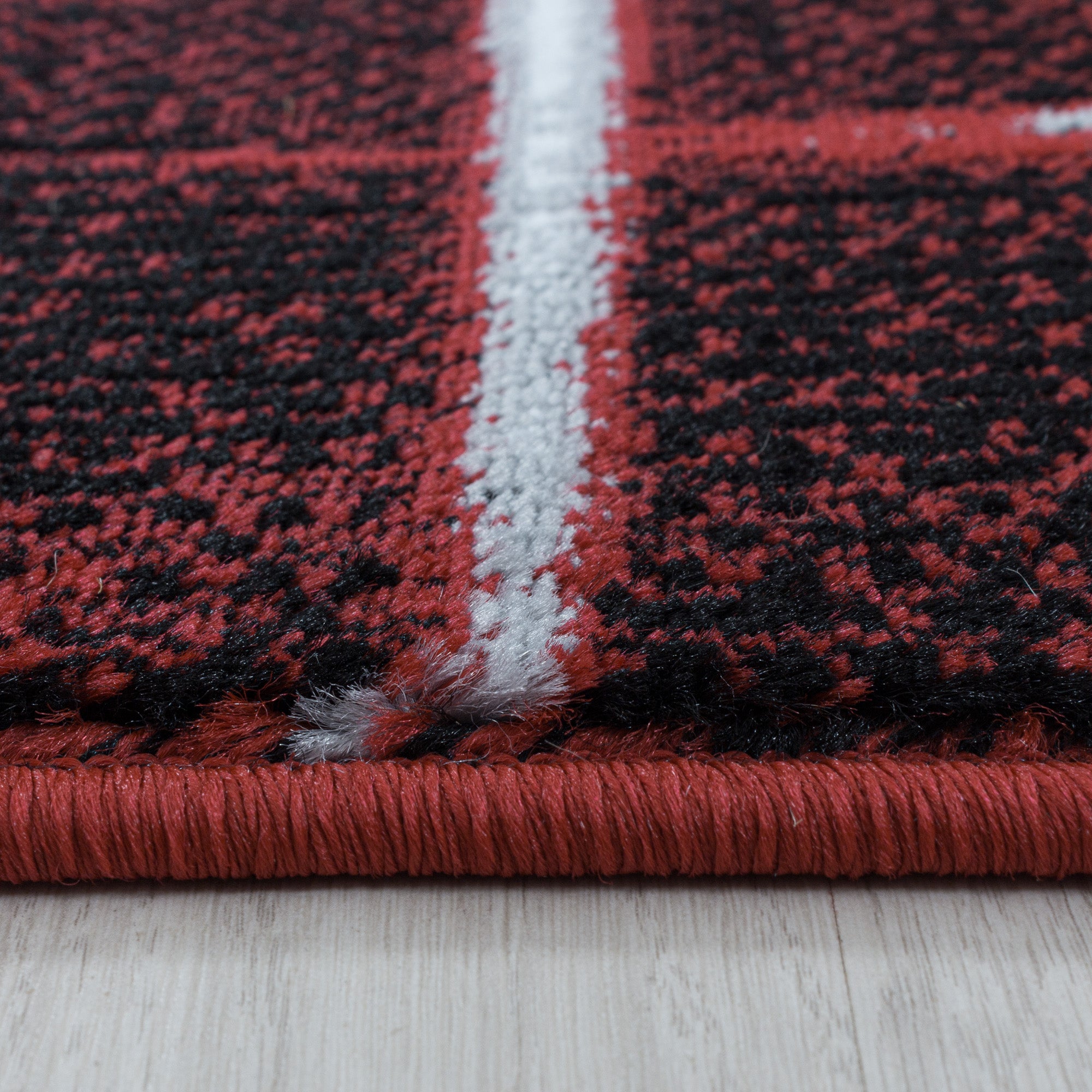 Kurzflor Design Teppich Wohnzimmerteppich Gitter Muster Soft Flor Rot
