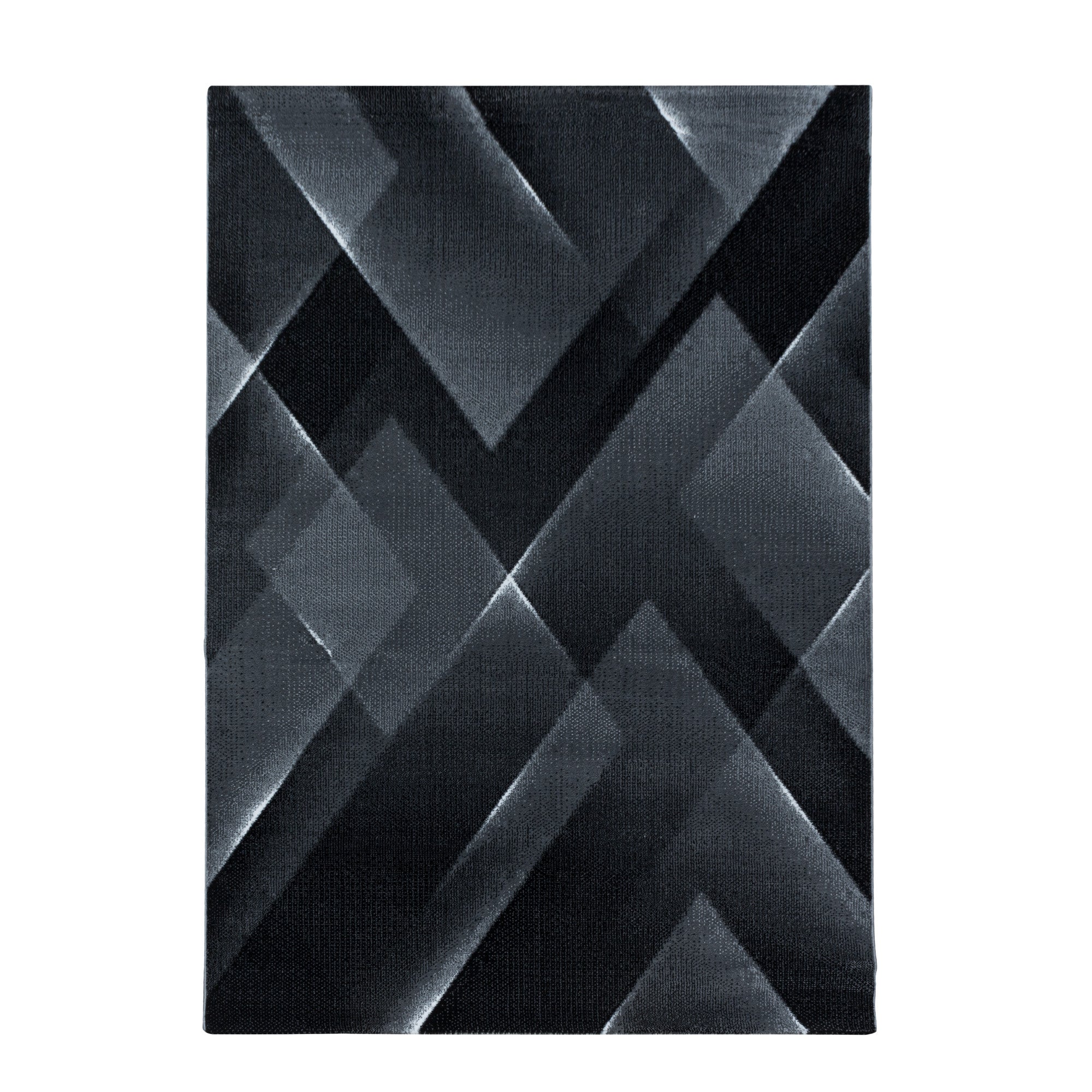 Kurzflor Design Teppich Wohnzimmerteppich 3-D Muster Dreieck Soft Flor Schwarz