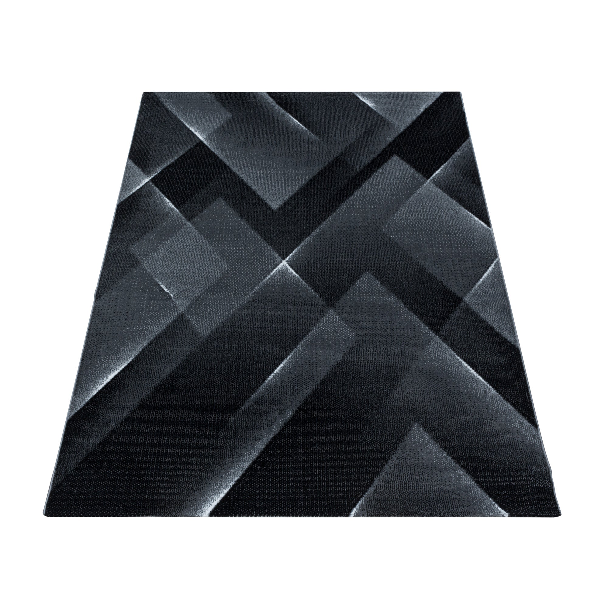 Kurzflor Design Teppich Wohnzimmerteppich 3-D Muster Dreieck Soft Flor Schwarz