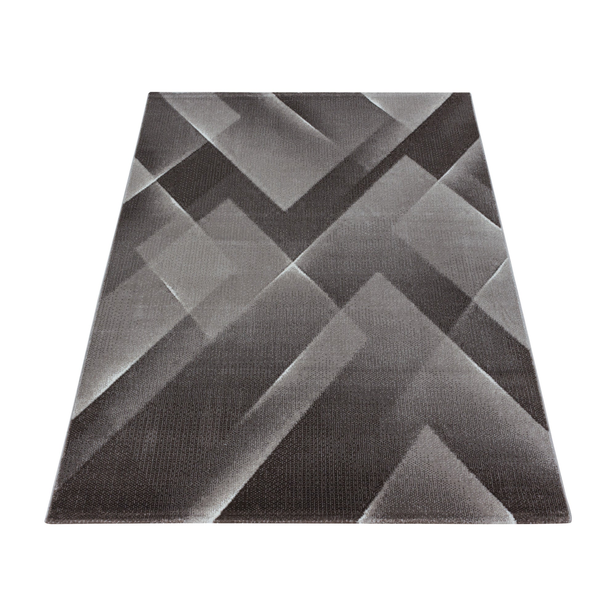 Kurzflor Design Teppich Wohnzimmerteppich 3-D Muster Dreieck Soft Flor Braun