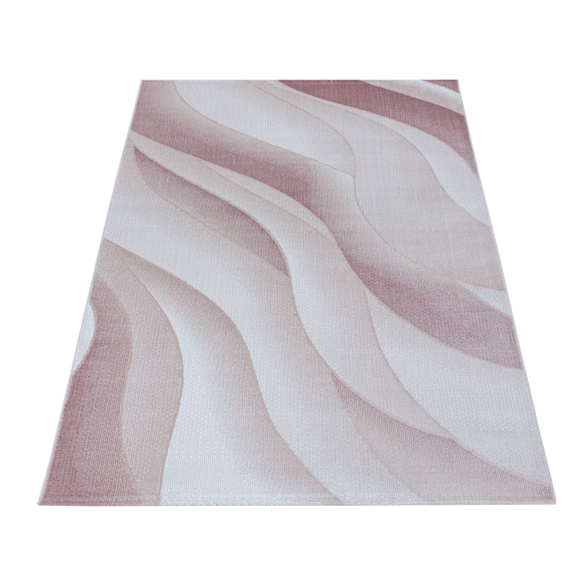 Kurzflor Design Teppich Wohnzimmerteppich 3-D Wellen Muster Soft Flor Pink