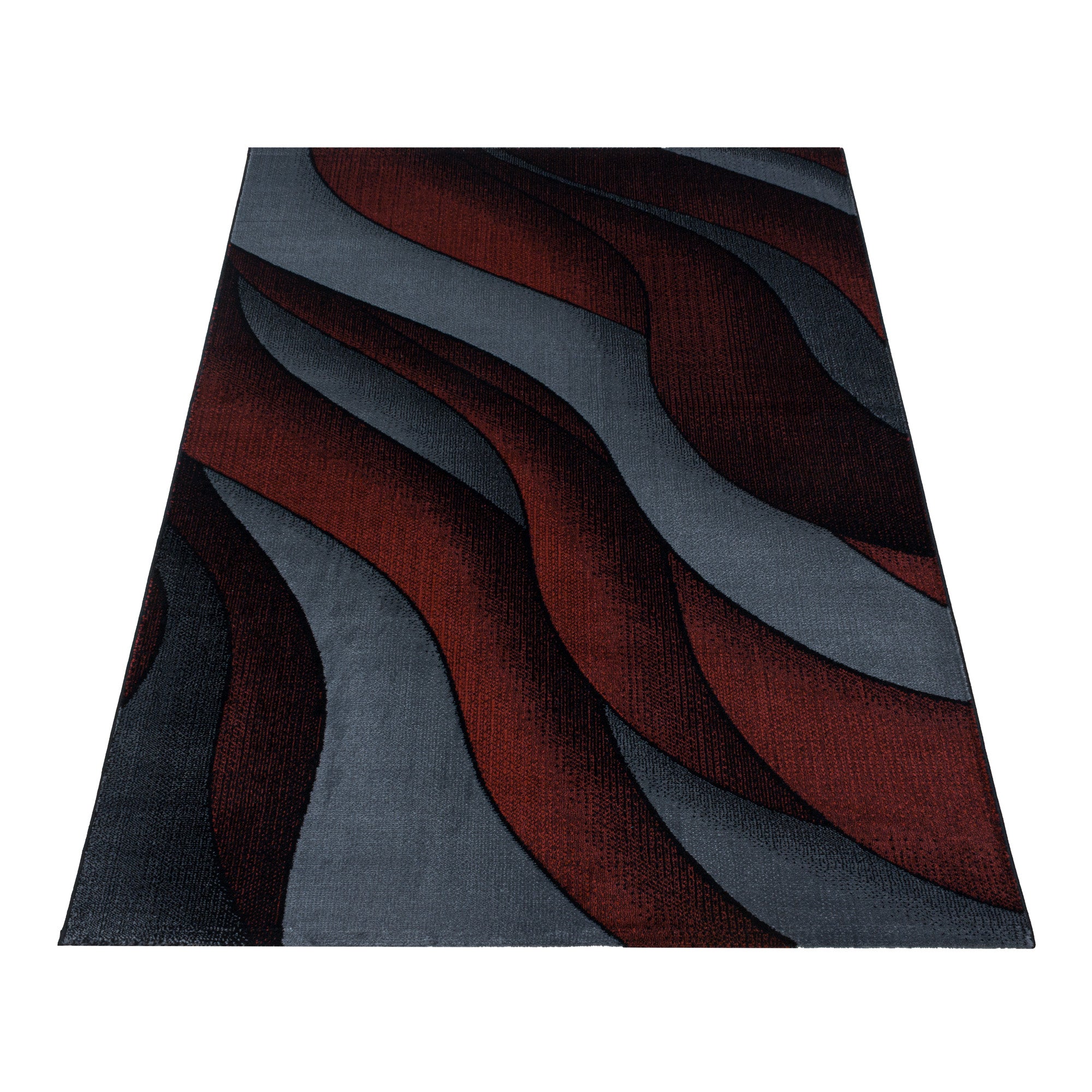 Kurzflor Design Teppich Wohnzimmerteppich 3-D Wellen Muster Soft Flor Rot