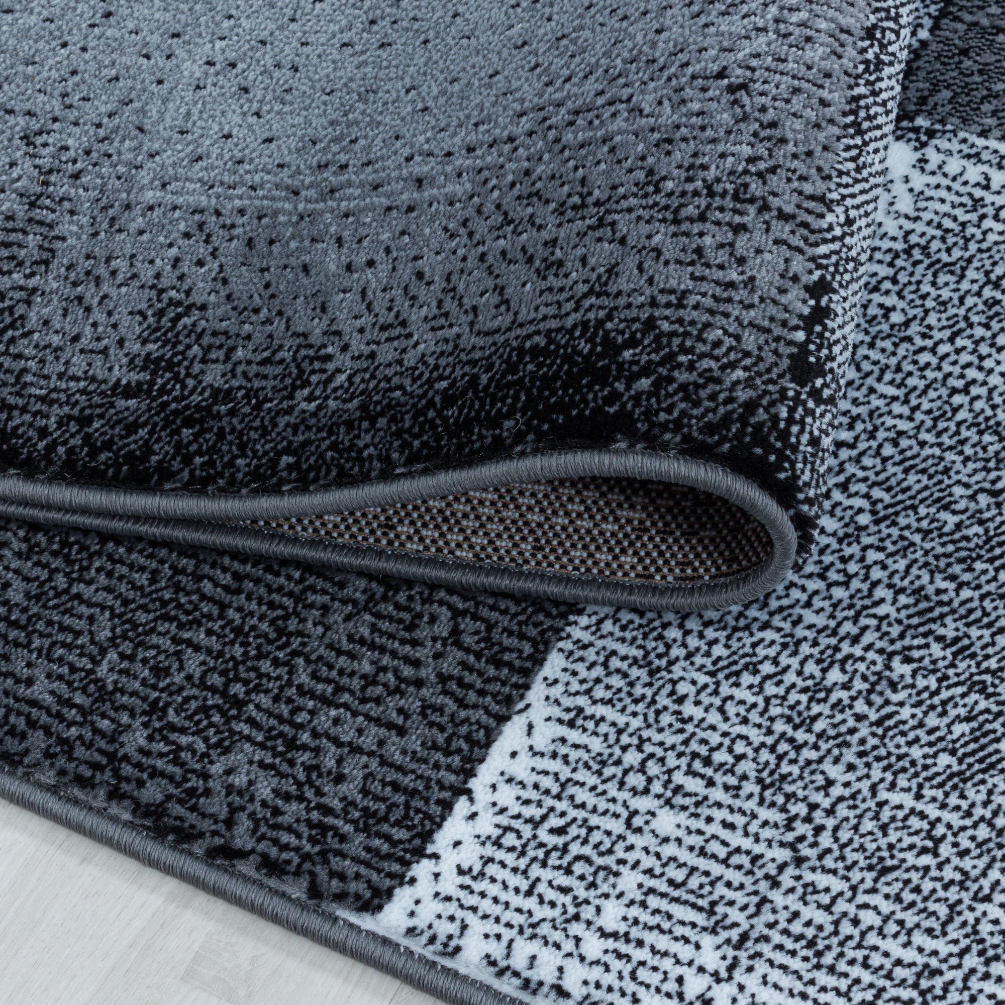 Kurzflor Teppich Set Schlafzimmer Läufer Viereck Gitter Design 3 Teile Schwarz