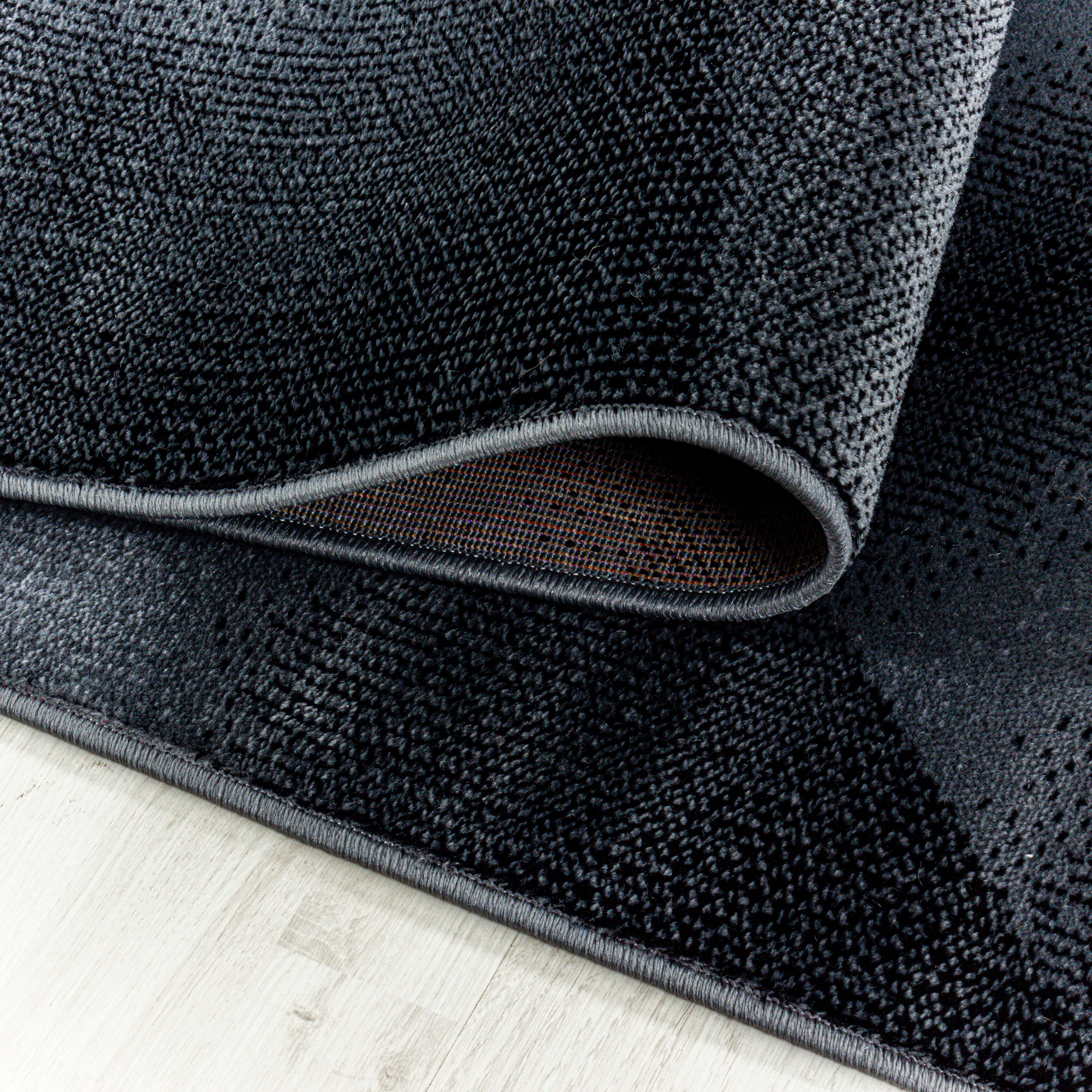 Kurzflor Teppich Set Schlafzimmer Läufer Streifen Wellen Design 3 Teile Schwarz