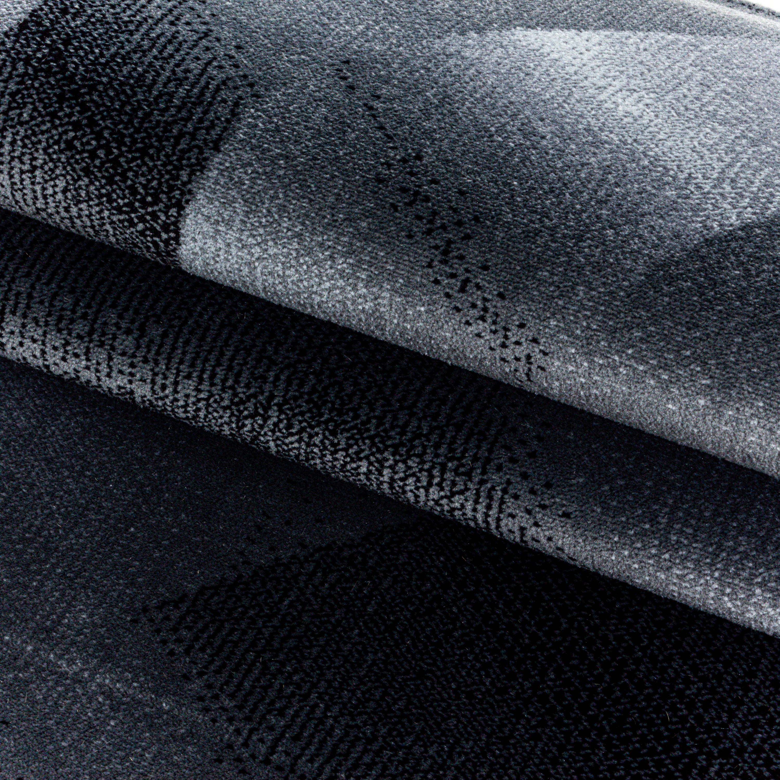 Kurzflor Teppich Set Schlafzimmer Läufer Streifen Wellen Design 3 Teile Schwarz