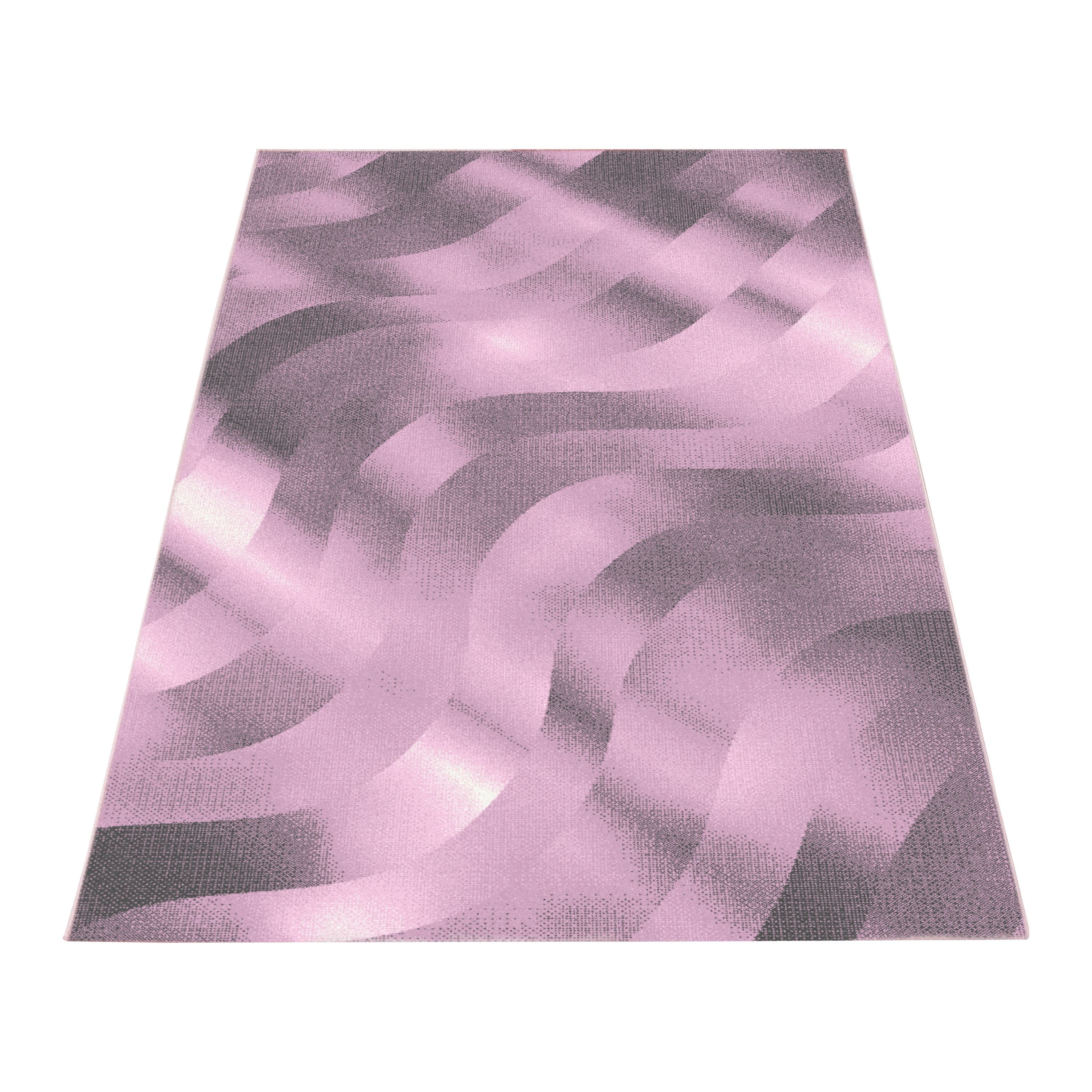 Weicher Kurzflor Teppich Wohnzimmerteppich Wellen Design Pink