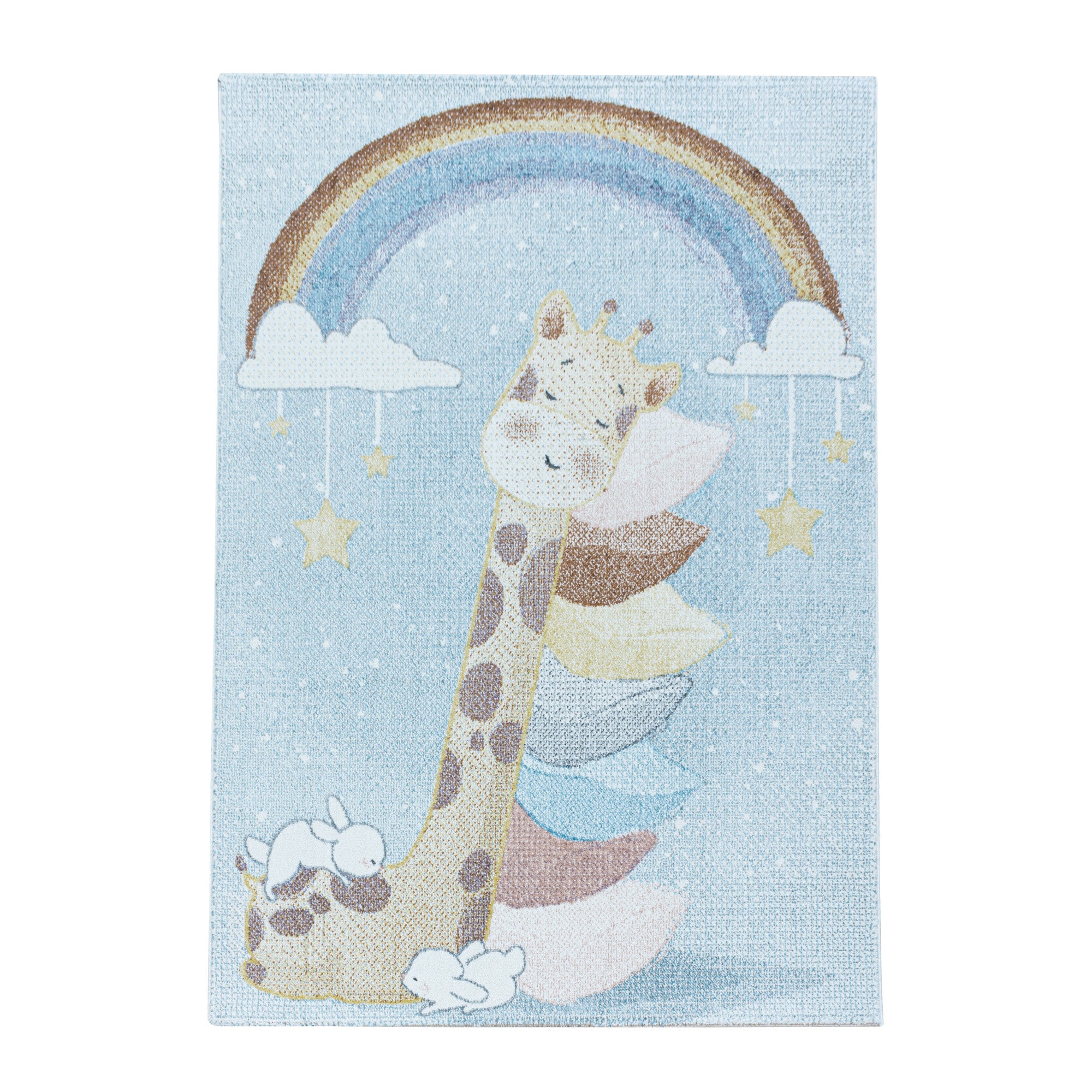 Kurzflor Kinderteppich Kinderzimmer Teppich Regenbogen Giraffe Weich Blau