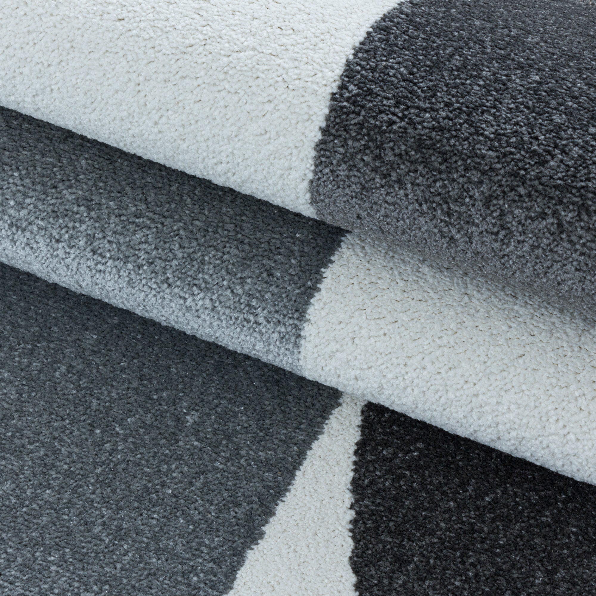Kurzflor Design Teppich Wohnzimmerteppich Zipcode Muster Abstrakt Soft Flor Grau