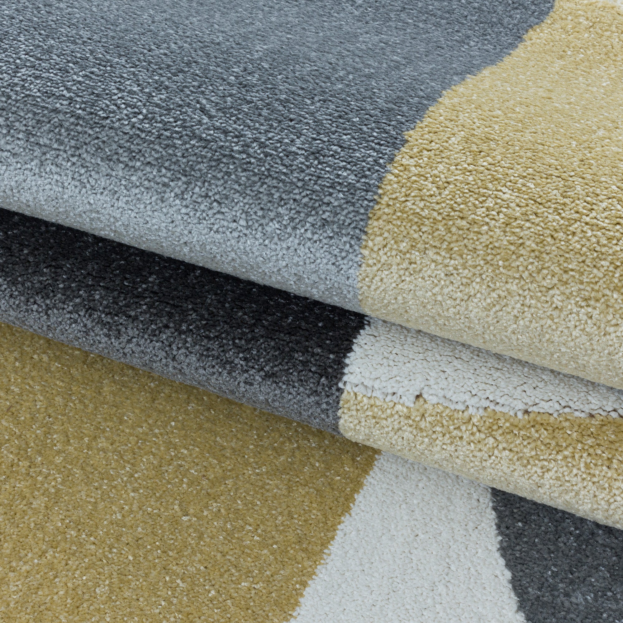Kurzflor Design Teppich Wohnzimmerteppich Zipcode Muster Abstrakt Soft Flor Gelb
