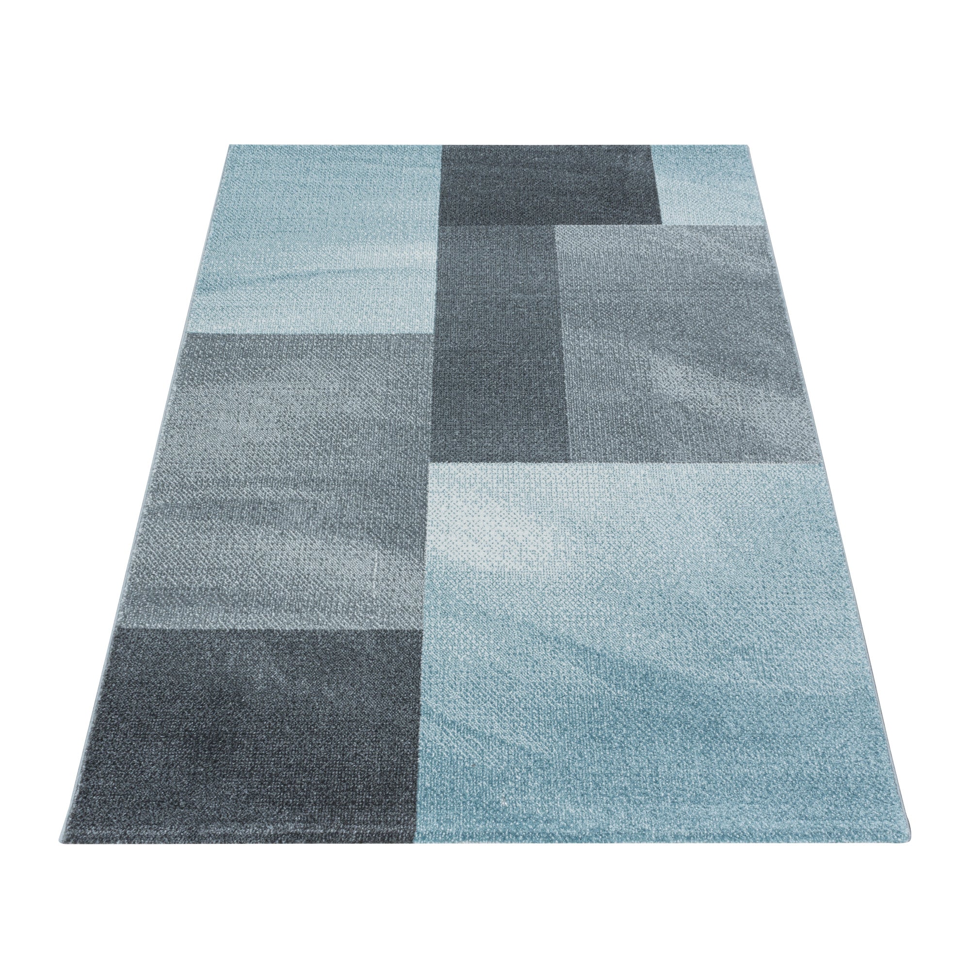 Kurzflor Design Teppich Wohnzimmerteppich Zipcode Muster Rechtecke Soft Blau