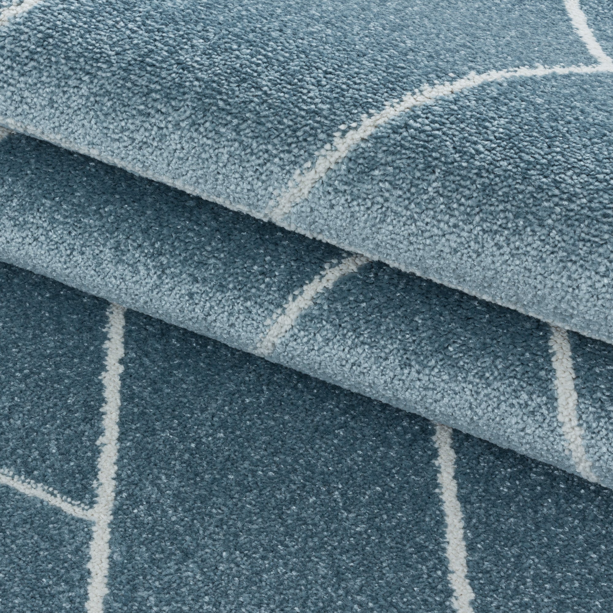 Kurzflor Design Teppich Wohnzimmerteppich Geometrisches Muster Linien Soft Blau