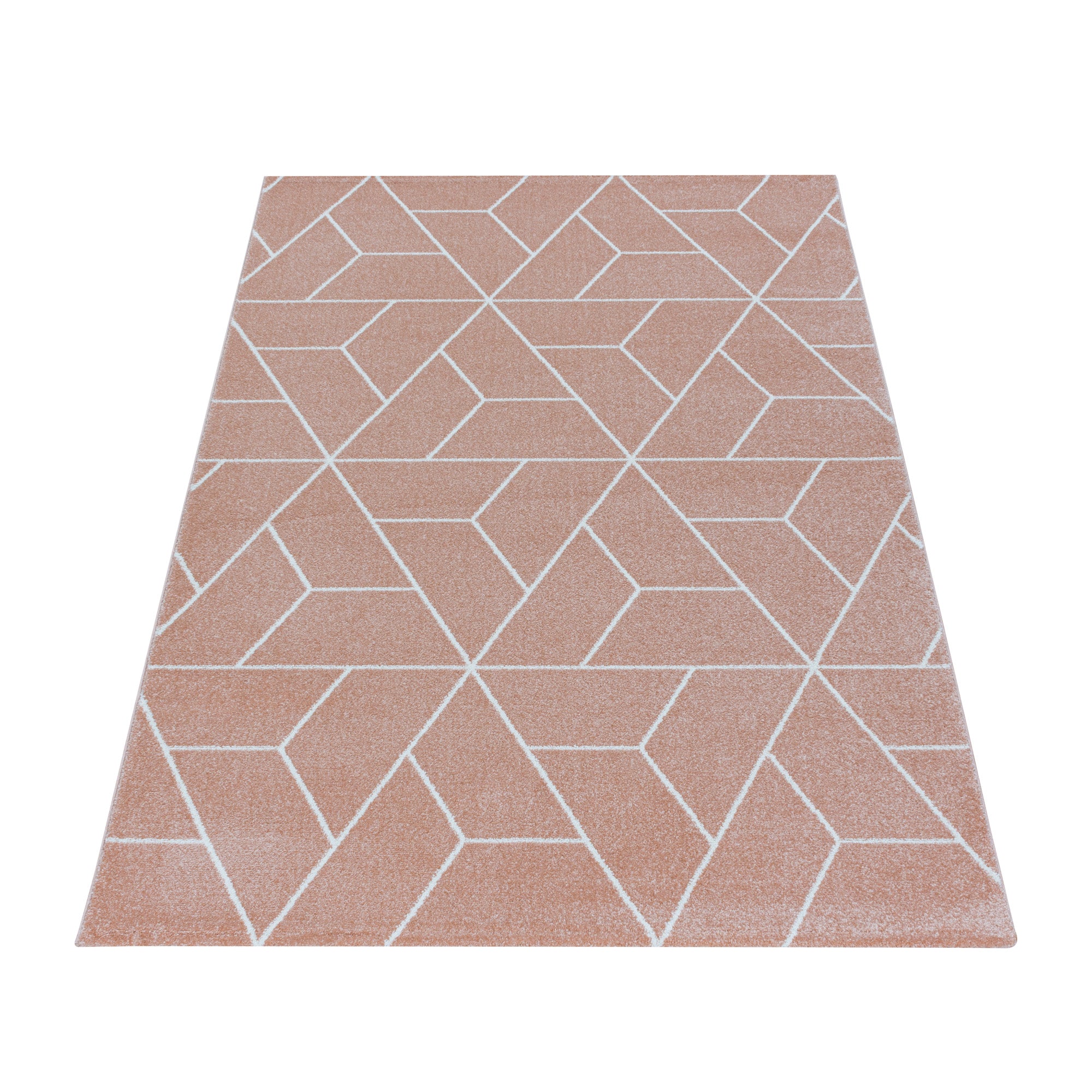 Kurzflor Design Teppich Wohnzimmerteppich Geometrisches Muster Linien Rose