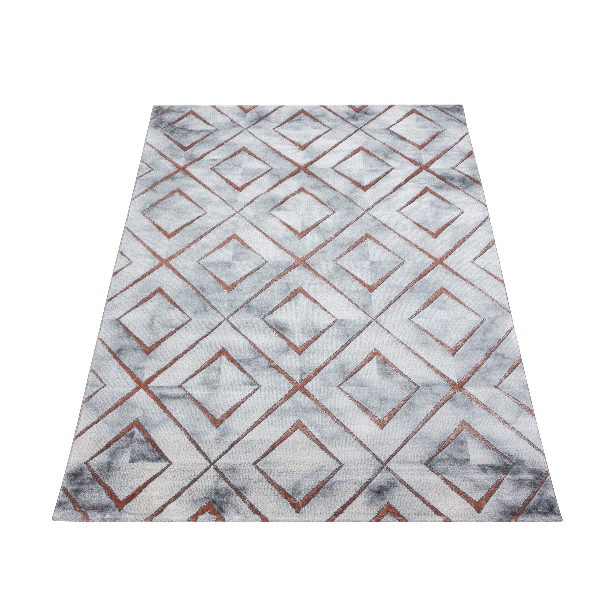 Kurzflor Design Teppich Wohnzimmerteppich Muster Marmoriert Raute Karo Bronze