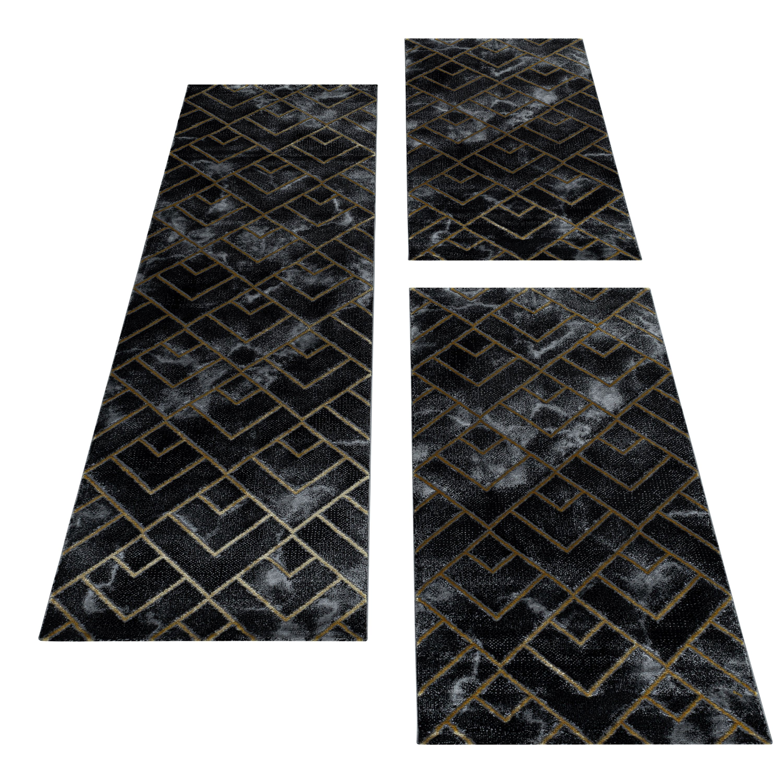 Kurzflor Design – 3D Teppich Bettumrandung Marmoriert Schlafzimme Linien HomebyHome