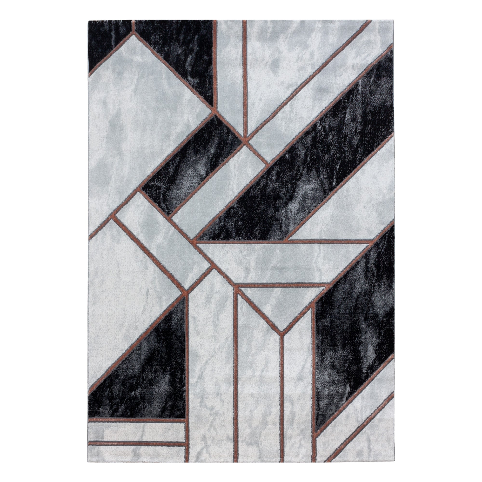 Kurzflor Design Teppich Wohnzimmerteppich Marmor Muster Abstrakt Linien Bronze