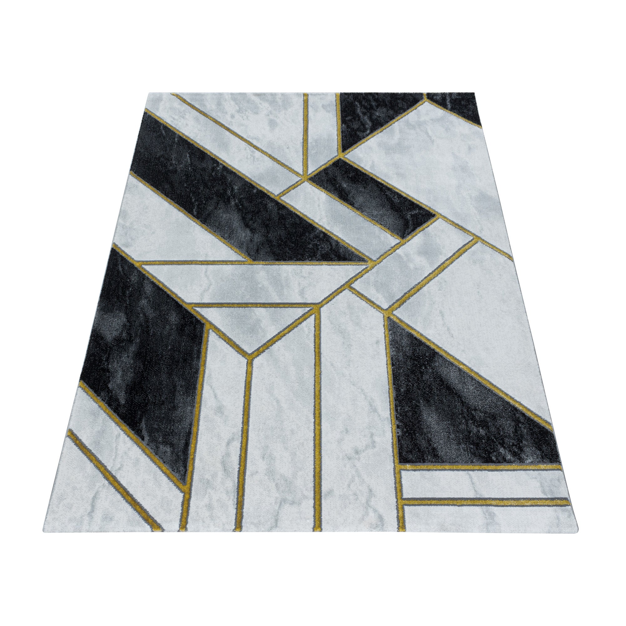 Kurzflor Design Teppich Wohnzimmerteppich Marmor Muster Abstrakt Linien Gold