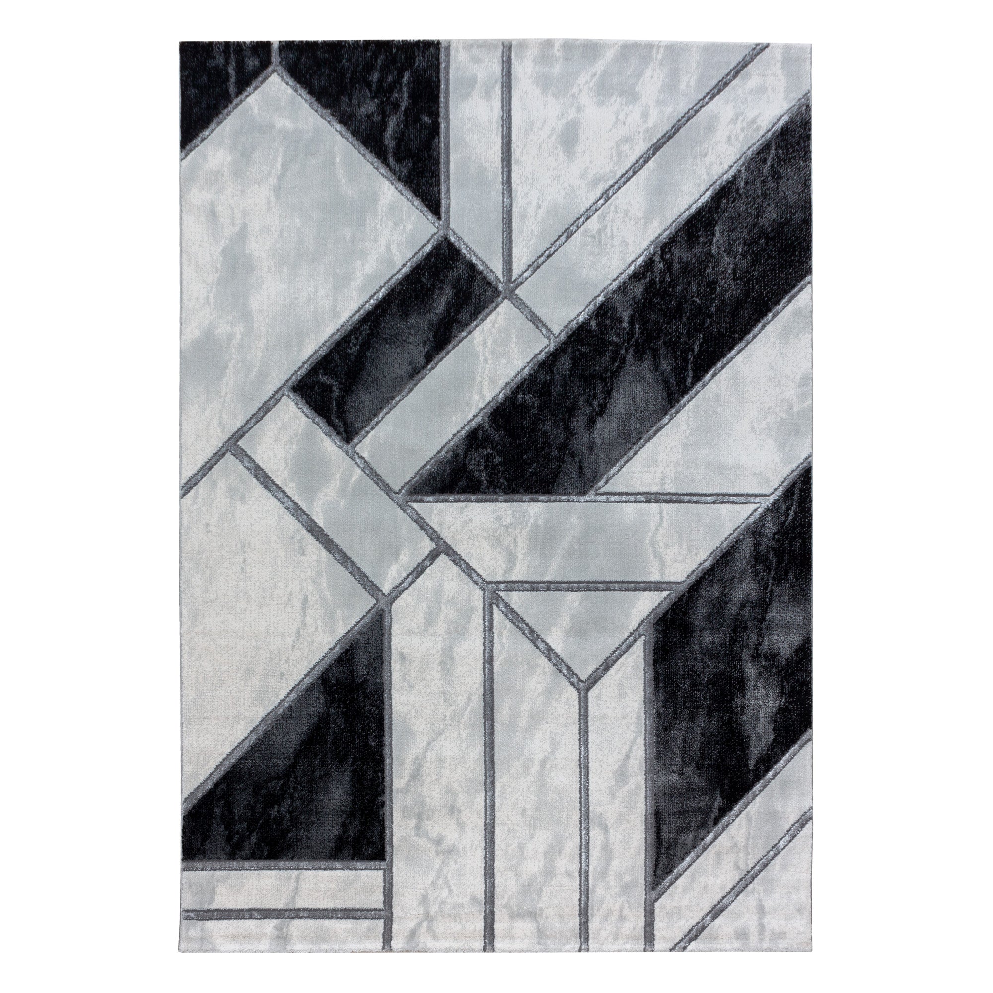 Kurzflor Design Teppich Wohnzimmerteppich Marmor Muster Abstrakt Linien Silber