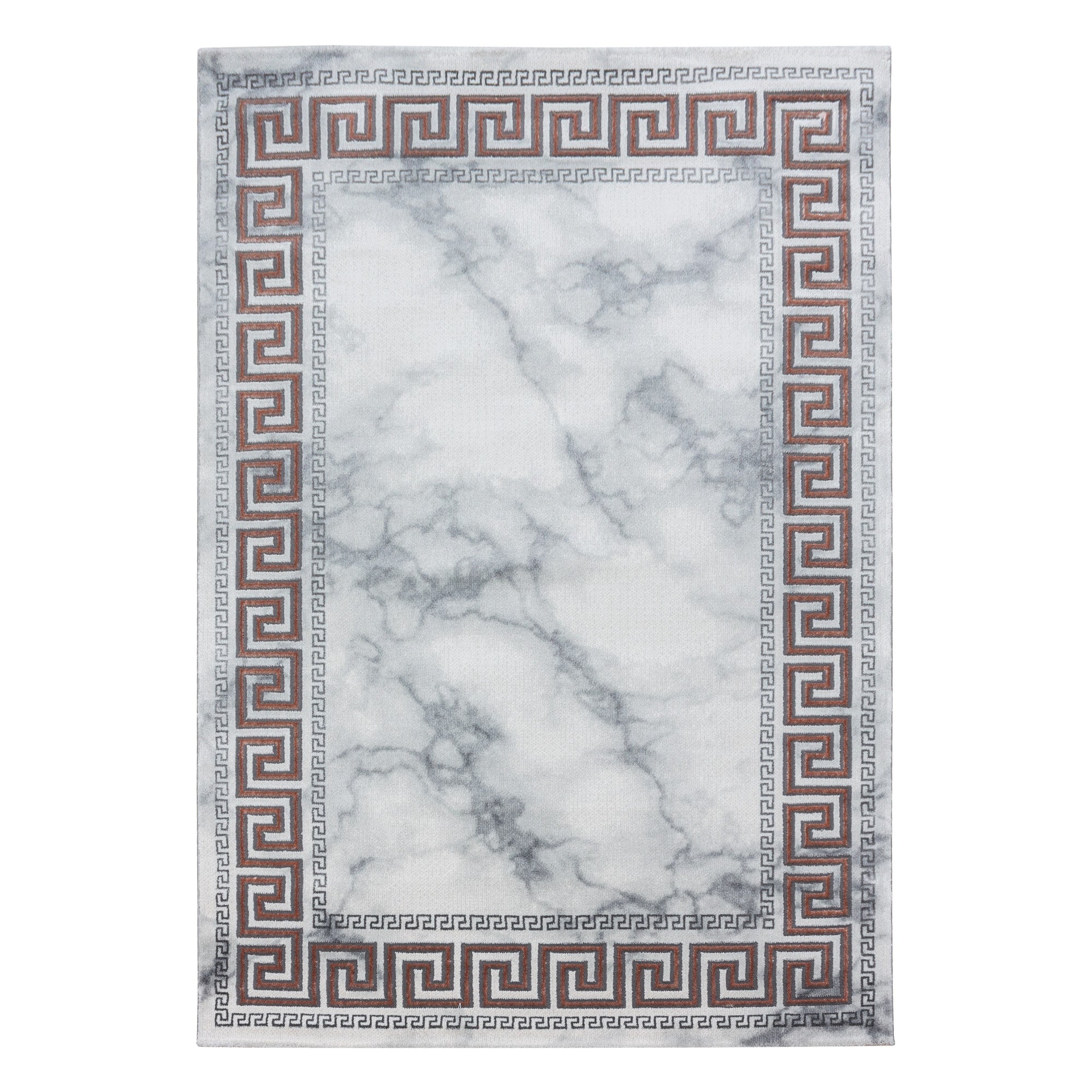 Kurzflor Design Teppich Wohnzimmerteppich Marmor Muster Bordüre Antik Bronze