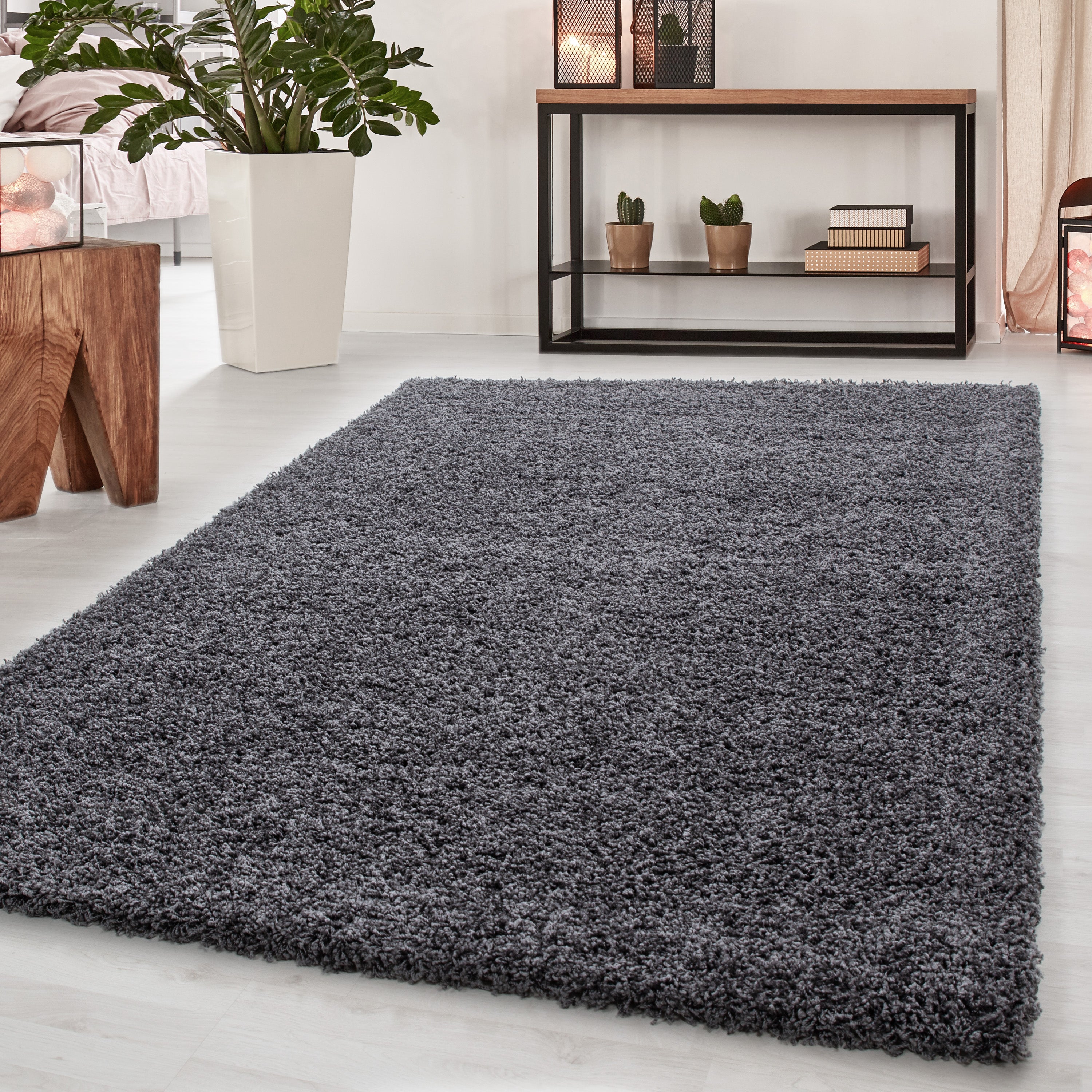 Hochflor Shaggy Langflor Wohnzimmer Teppich Weich Soft Einfarbig Florhöhe 50 mm