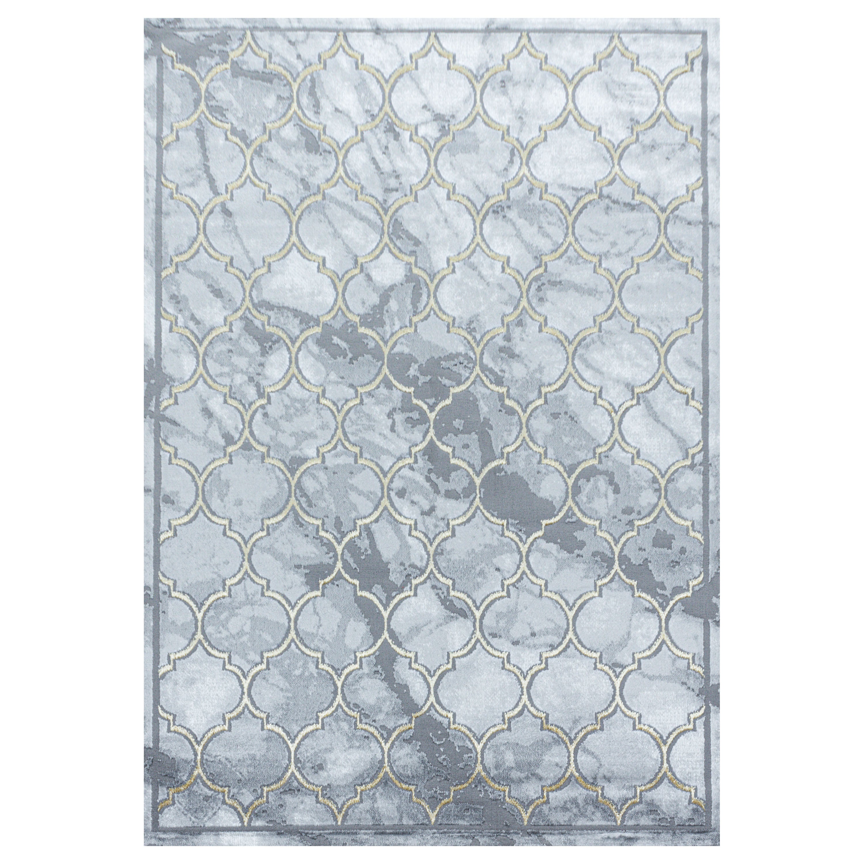 Kurzflor Teppich Wohnzimmerteppich 3-D Gitter Marmor Muster Soft Touch Gold