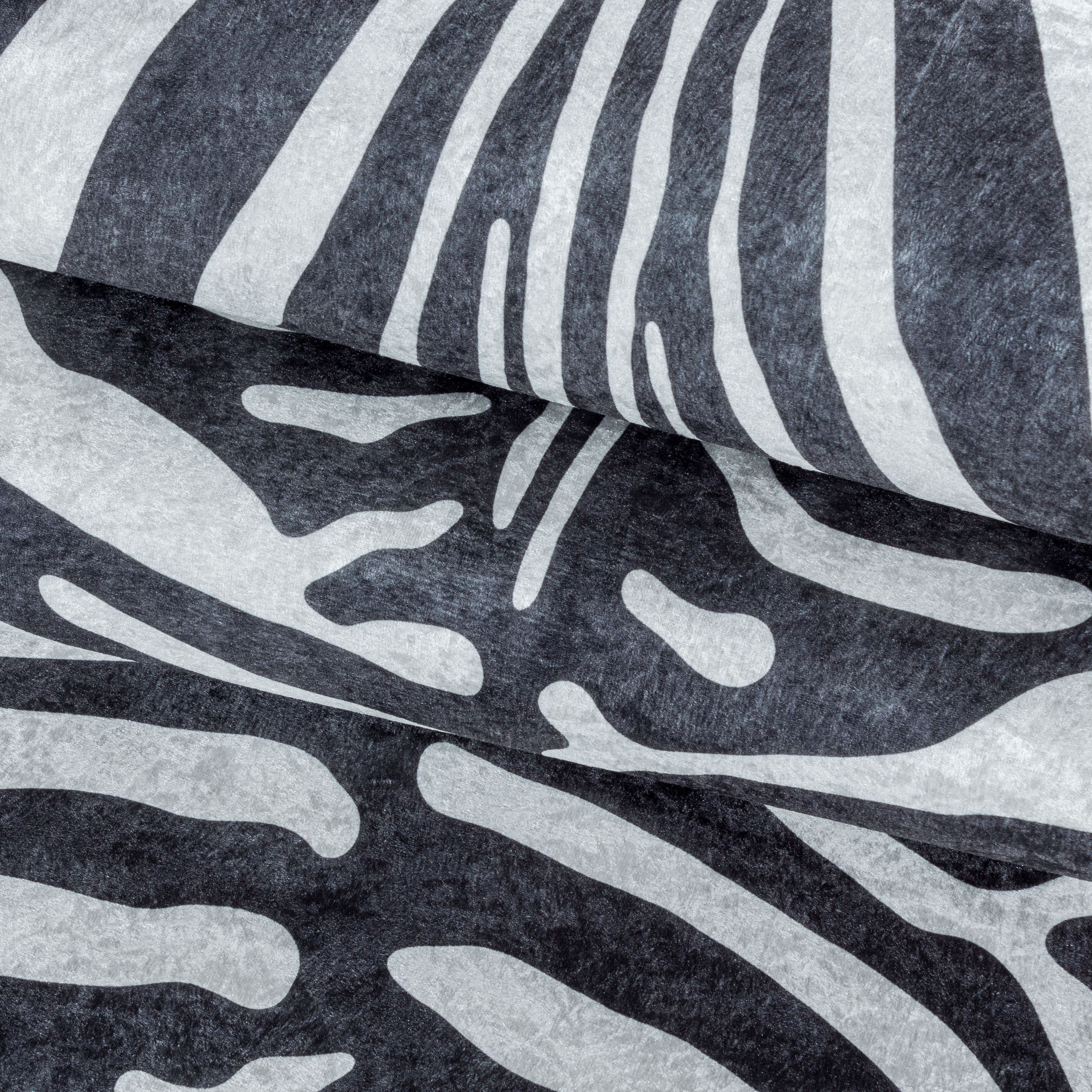 Teppich Flachgewebe Waschbar Wohnzimmerteppich Robust Zebra Fell Muster Schwarz