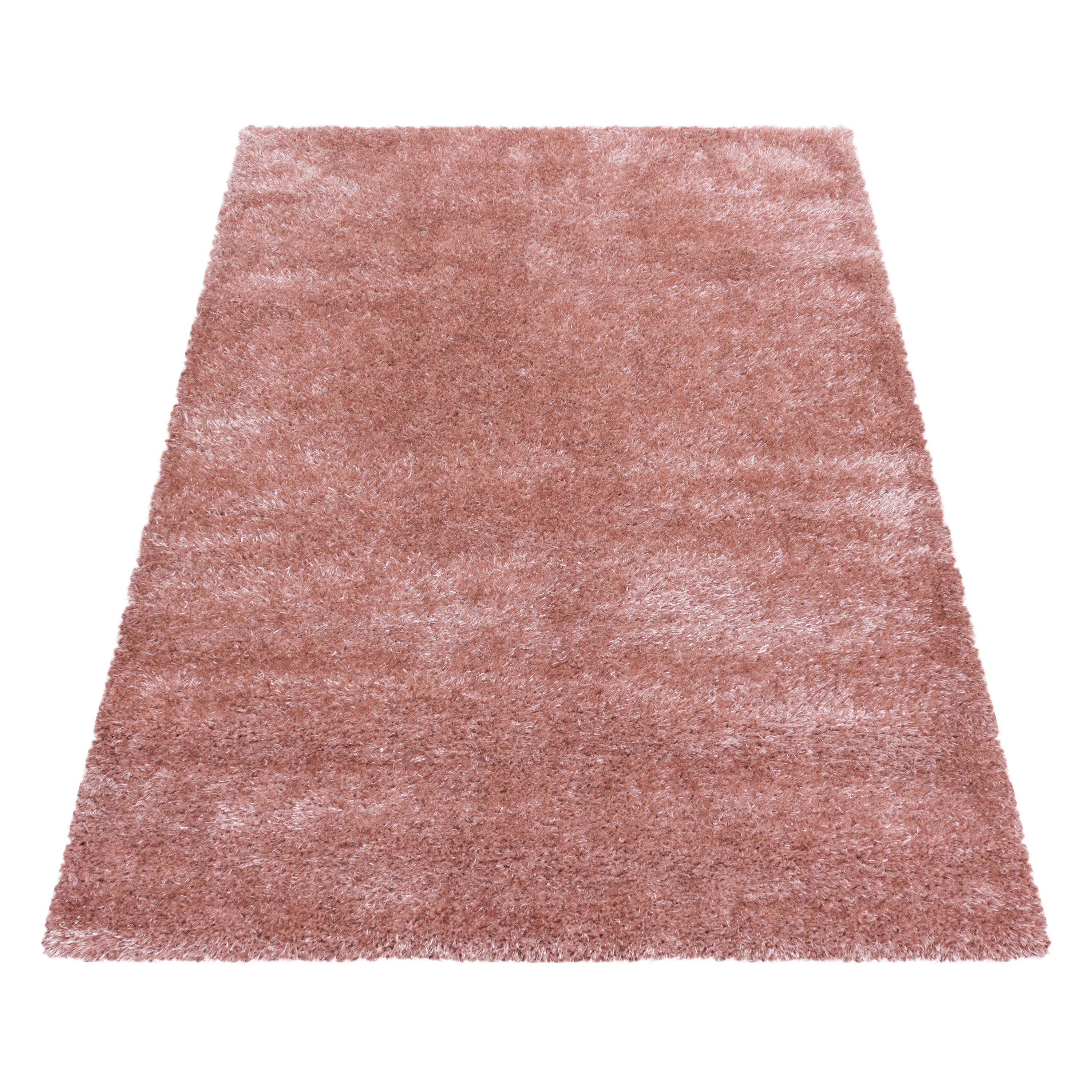 Hochflor Shaggy Wohnzimmer Teppich Soft Weichem Glanz Garn Einfarbig Rose