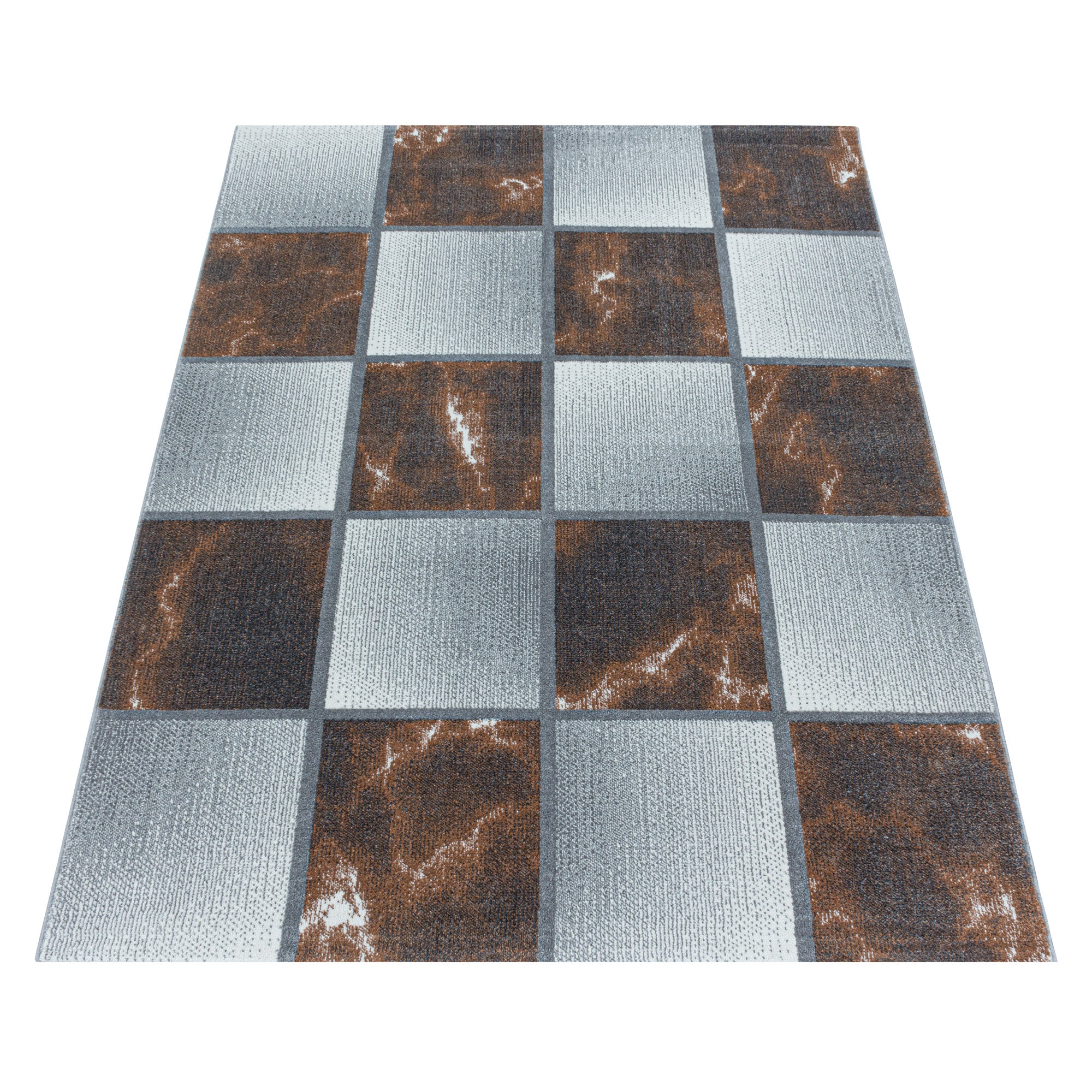 Kurzflor Teppich Farbe Terra Quadrat Muster Marmoriert Wohnzimmerteppich Weich