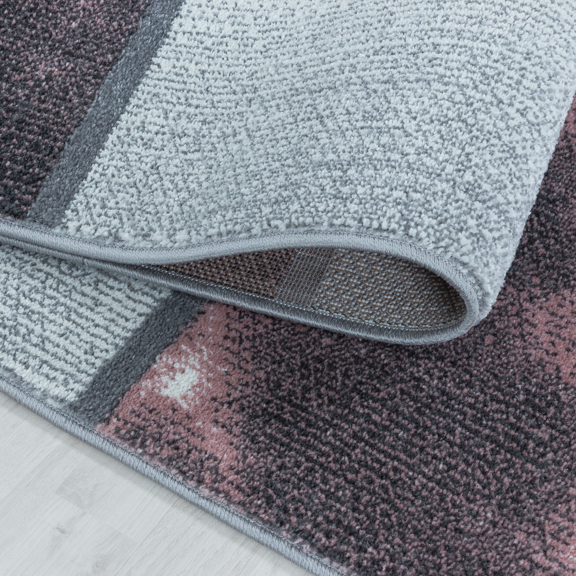 Kurzflor Teppich Rosa Grau Quadrat Muster Marmoriert Wohnzimmerteppich Weich