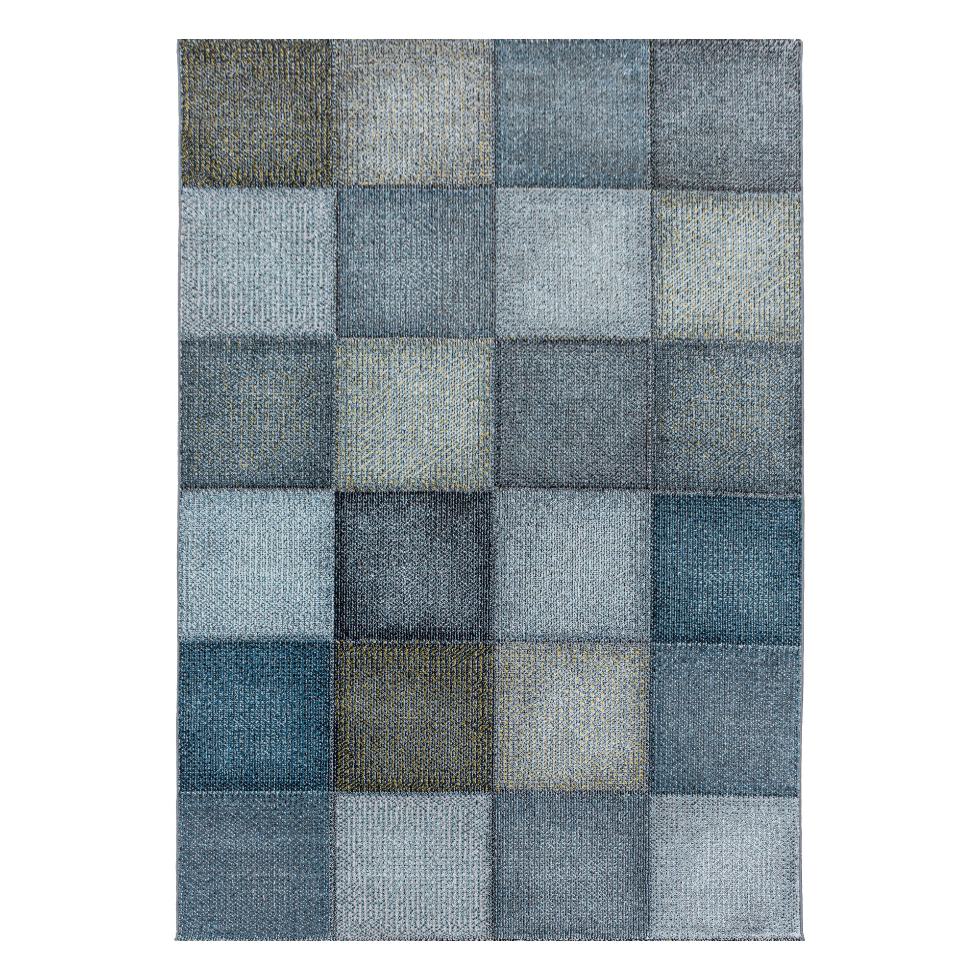 W Muster Modernes – Teppich Grau HomebyHome Blau Kurzflor Wohnteppich Pixel Quadrat