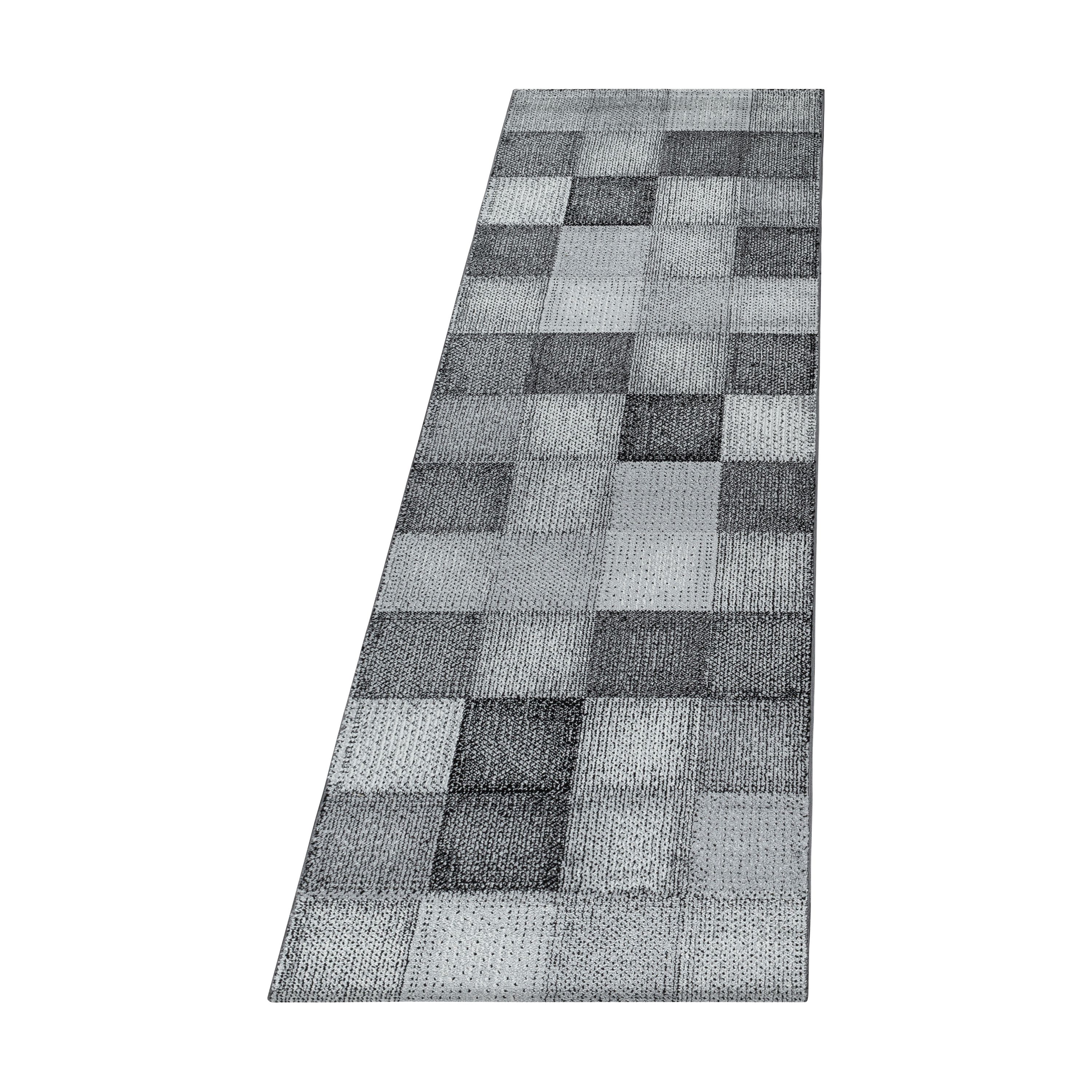Kurzflor Teppich Bettset Grau Quadrat Pixel Muster Läuferset 3 Teile Weich