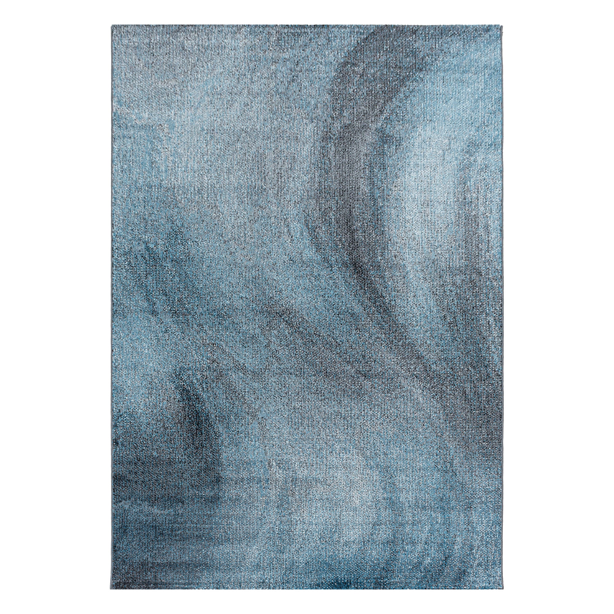 Kurzflor Teppich Blau Grau Muster Verwischt Marmoriert Wohnzimmerteppich Weich