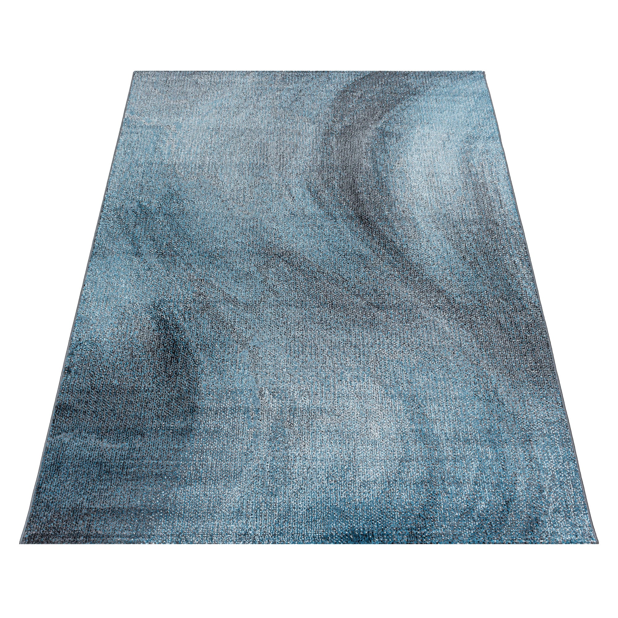 Kurzflor Teppich Blau Grau Muster Verwischt Marmoriert Wohnzimmerteppich Weich