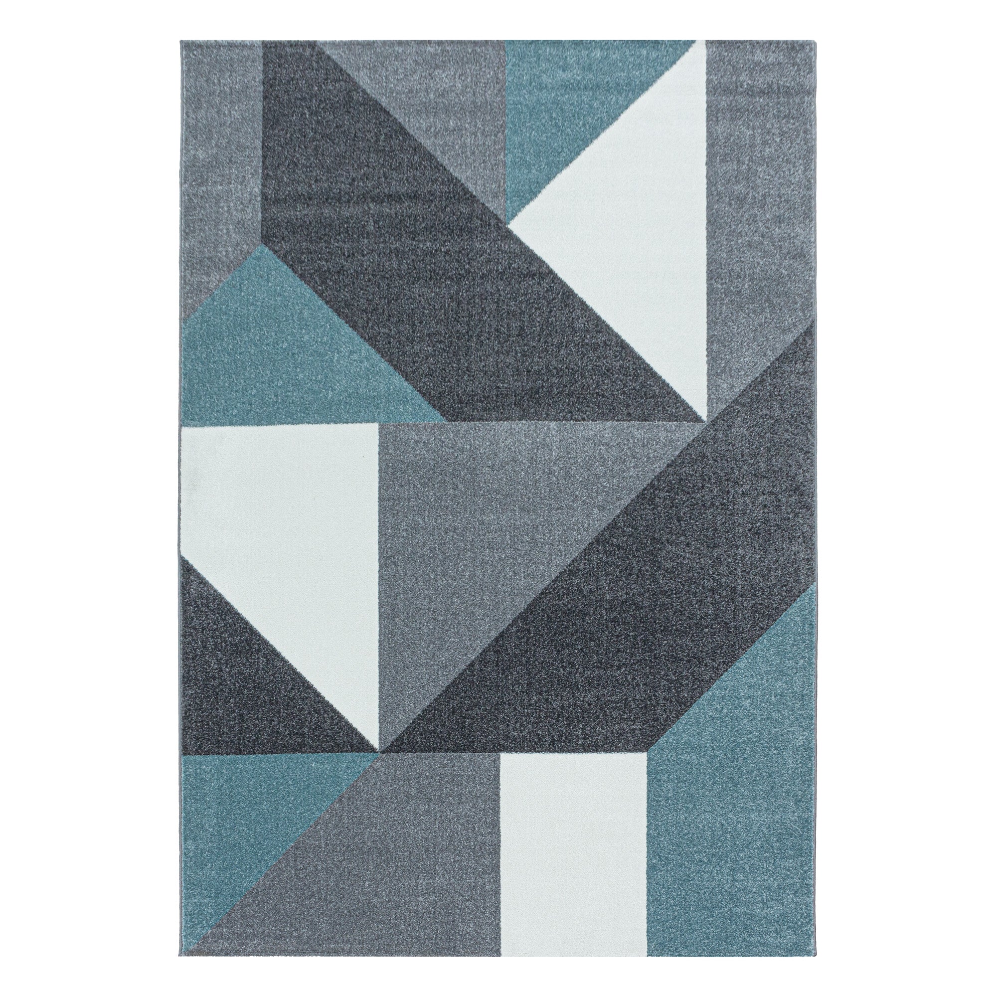 Kurzflor Teppich Blau Grau Muster Geometrisch Modern Wohnzimmerteppich Weich