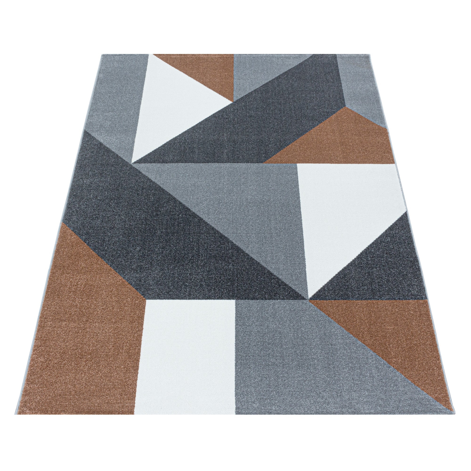 Kurzflor Teppich Terra Grau Muster Geometrisch Modern Wohnzimmerteppich Weich