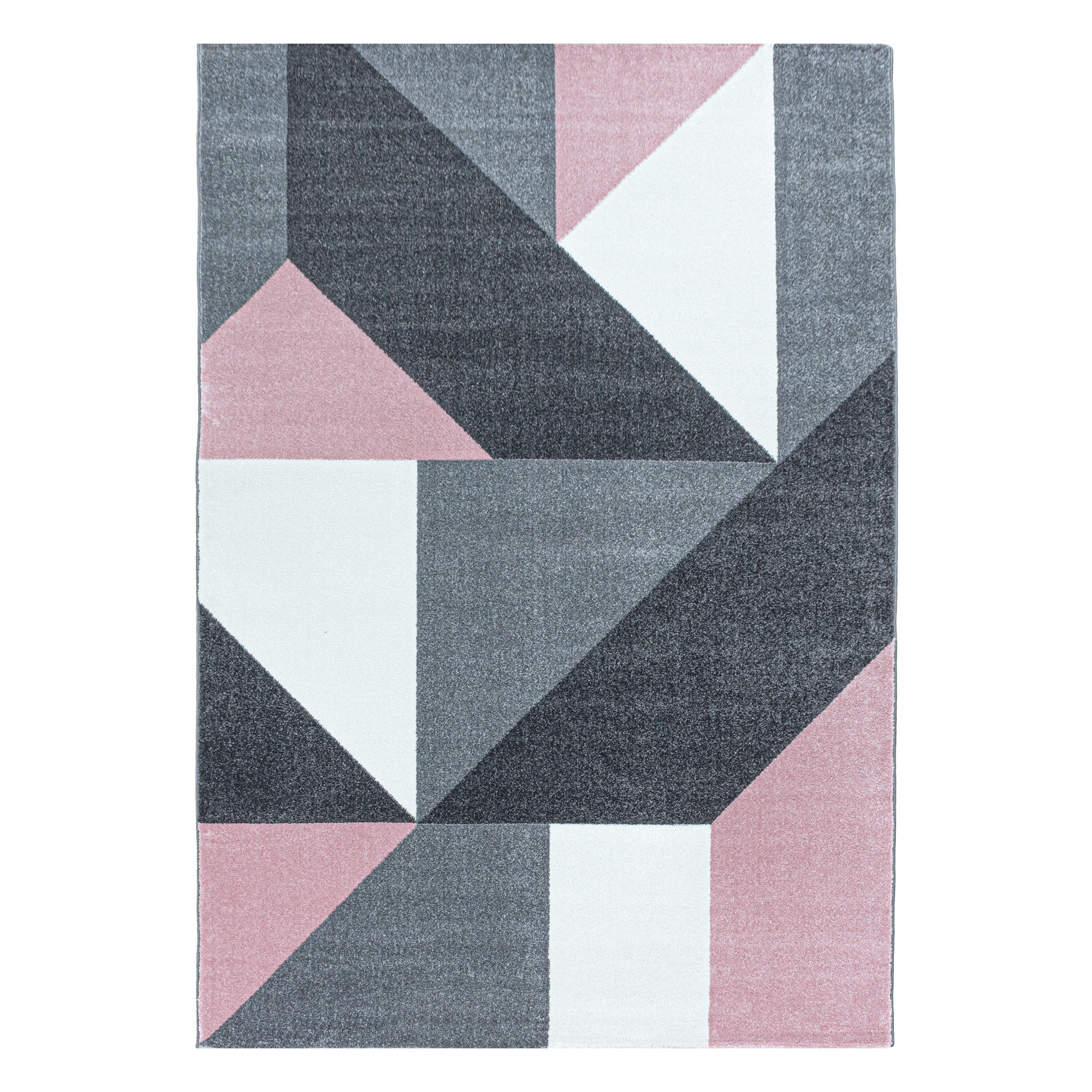 Kurzflor Teppich Rosa Grau Muster Geometrisch Modern Wohnzimmerteppich Weich