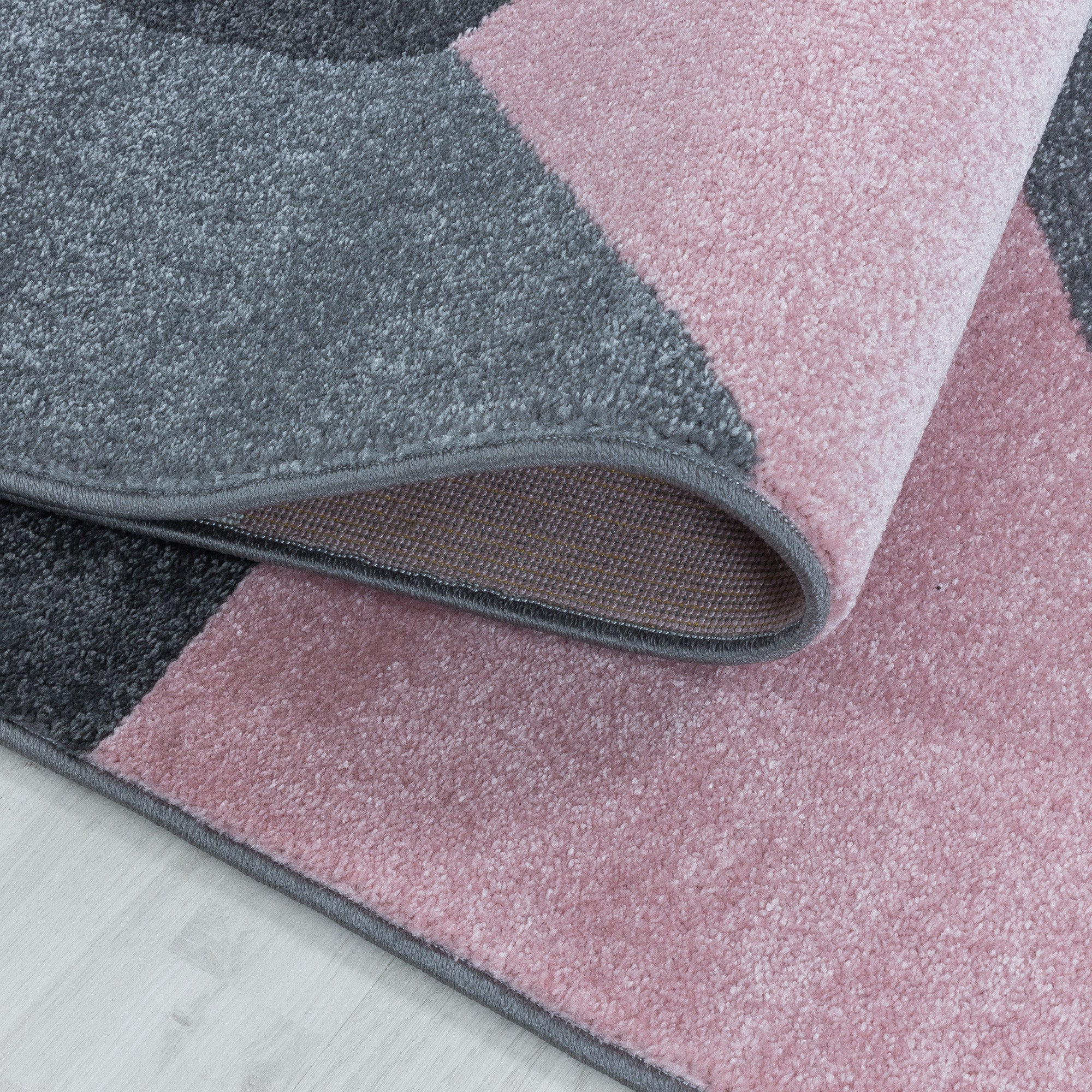 Kurzflor Teppich Rosa Grau Muster Geometrisch Modern Wohnzimmerteppich Weich