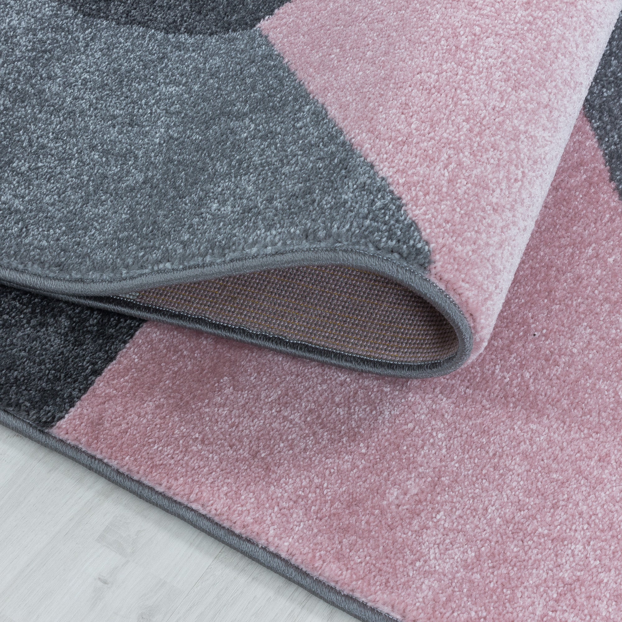 Kurzflor Teppich Bettset Rosa Muster Geometrisch Modern Läuferset 3 Teile Weich