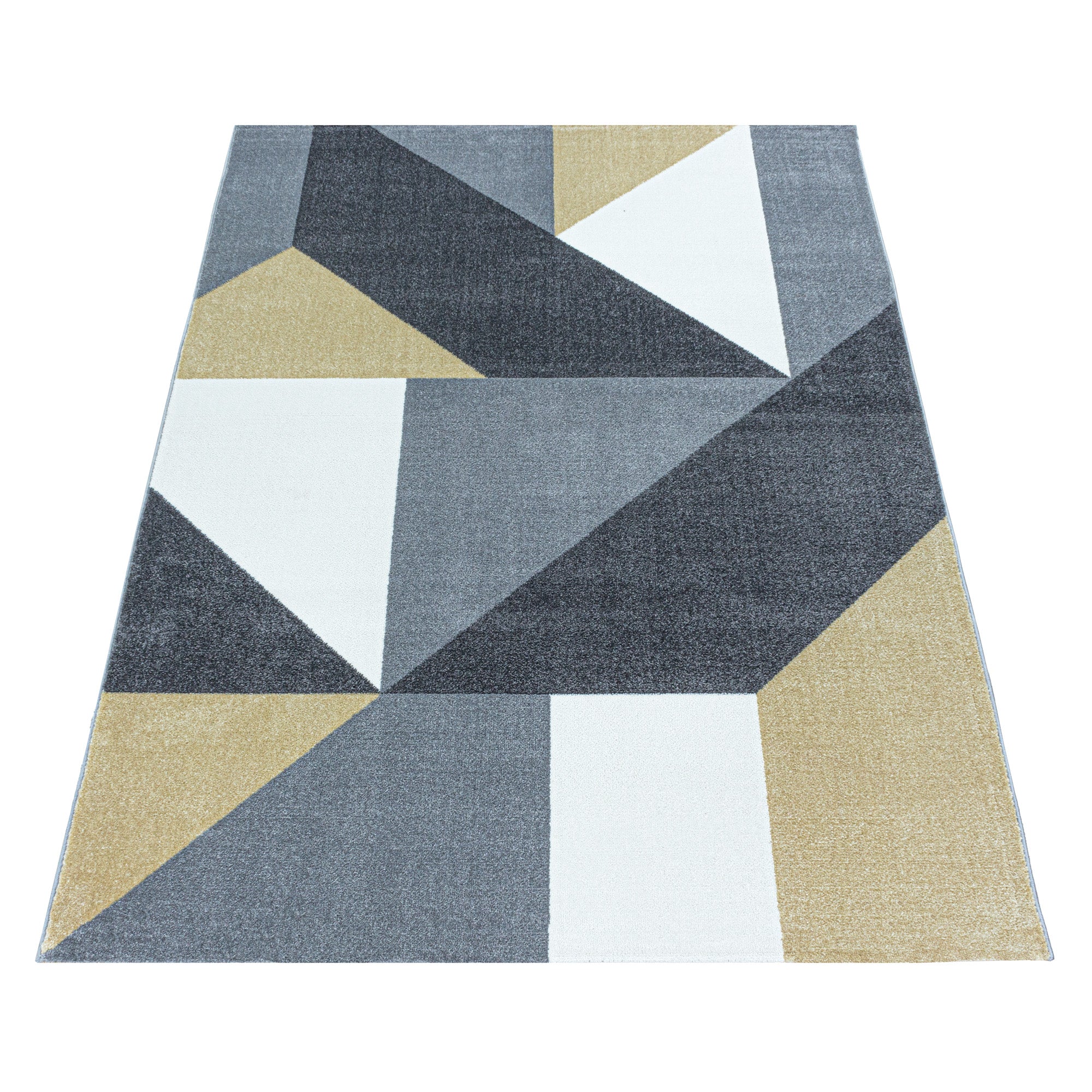 Kurzflor Teppich Gelb Grau Muster Geometrisch Modern Wohnzimmerteppich Weich