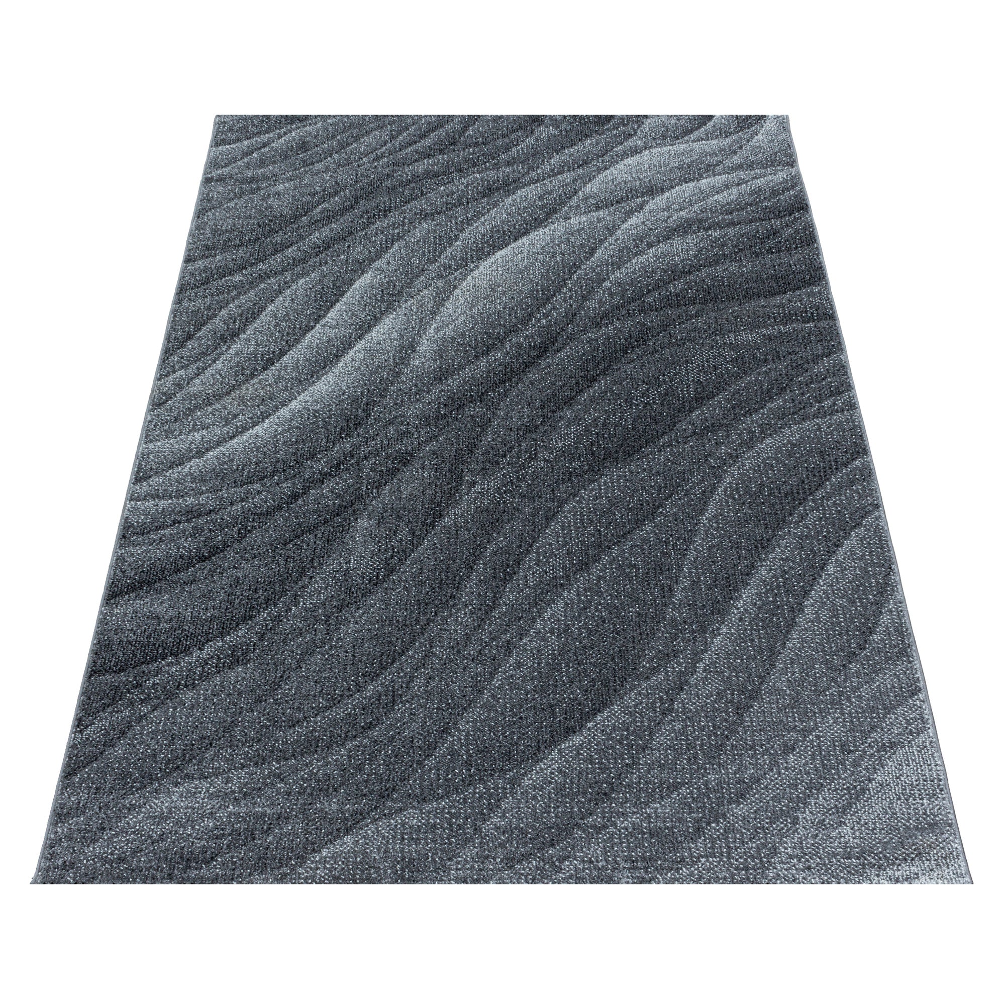Kurzflor Teppich Grau Muster Modern Design Wellen Linien Wohnteppich Weich