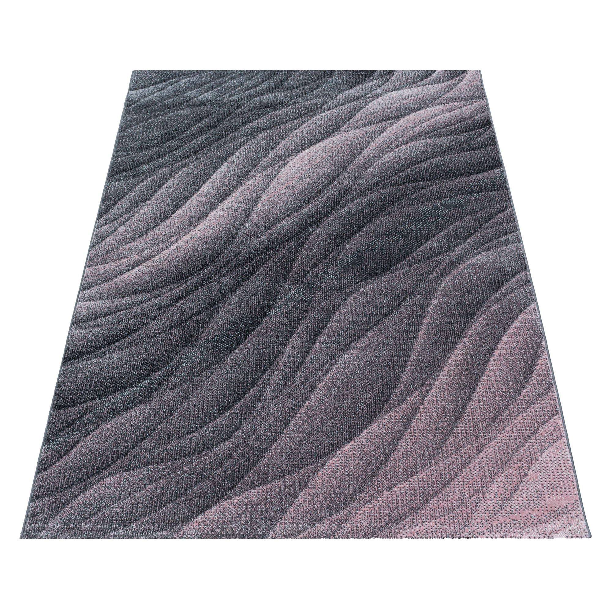 Kurzflor Teppich Rosa Grau Muster Modern Design Wellen Linien Wohnteppich Weich