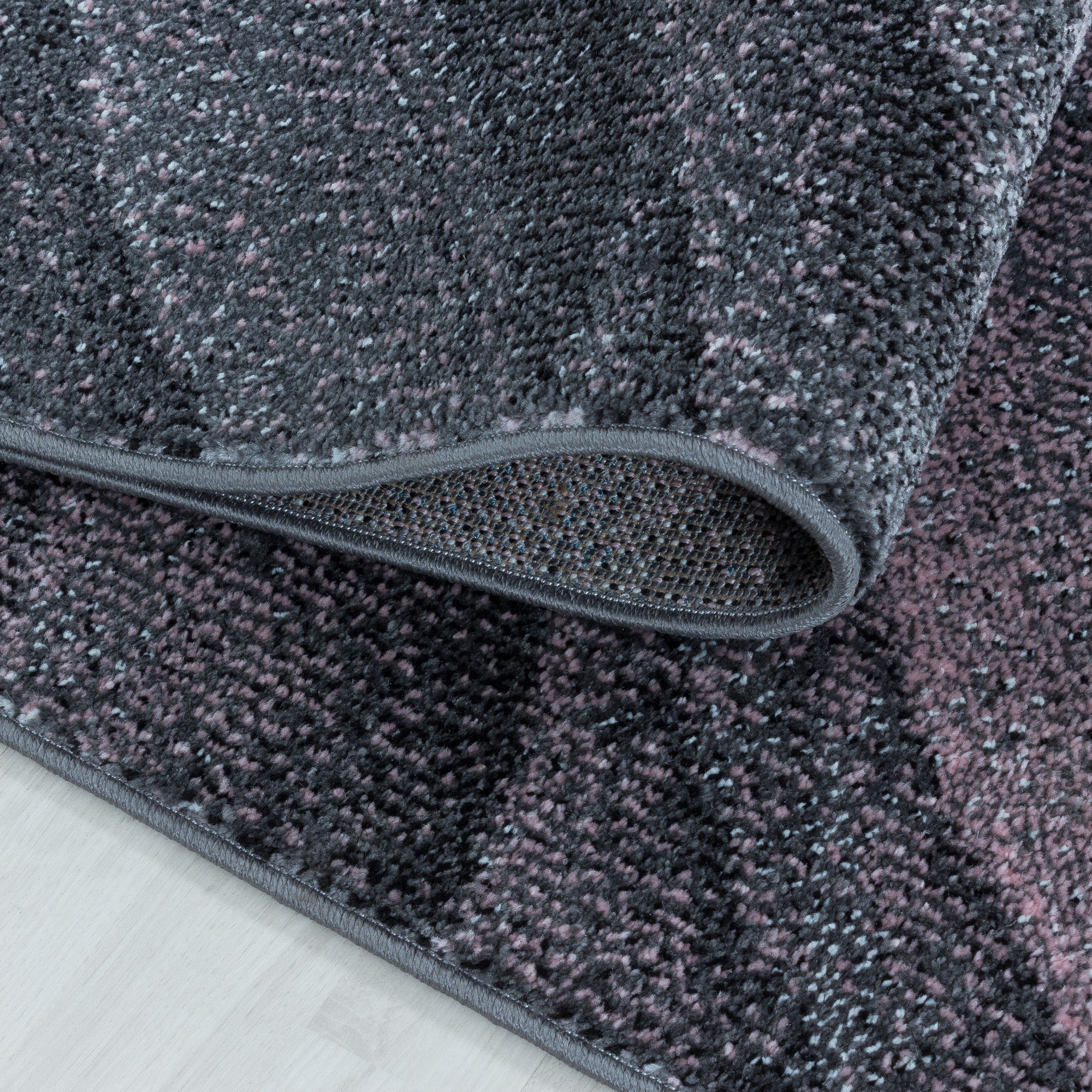 Kurzflor Teppich Rosa Grau Muster Modern Design Wellen Linien Wohnteppich Weich