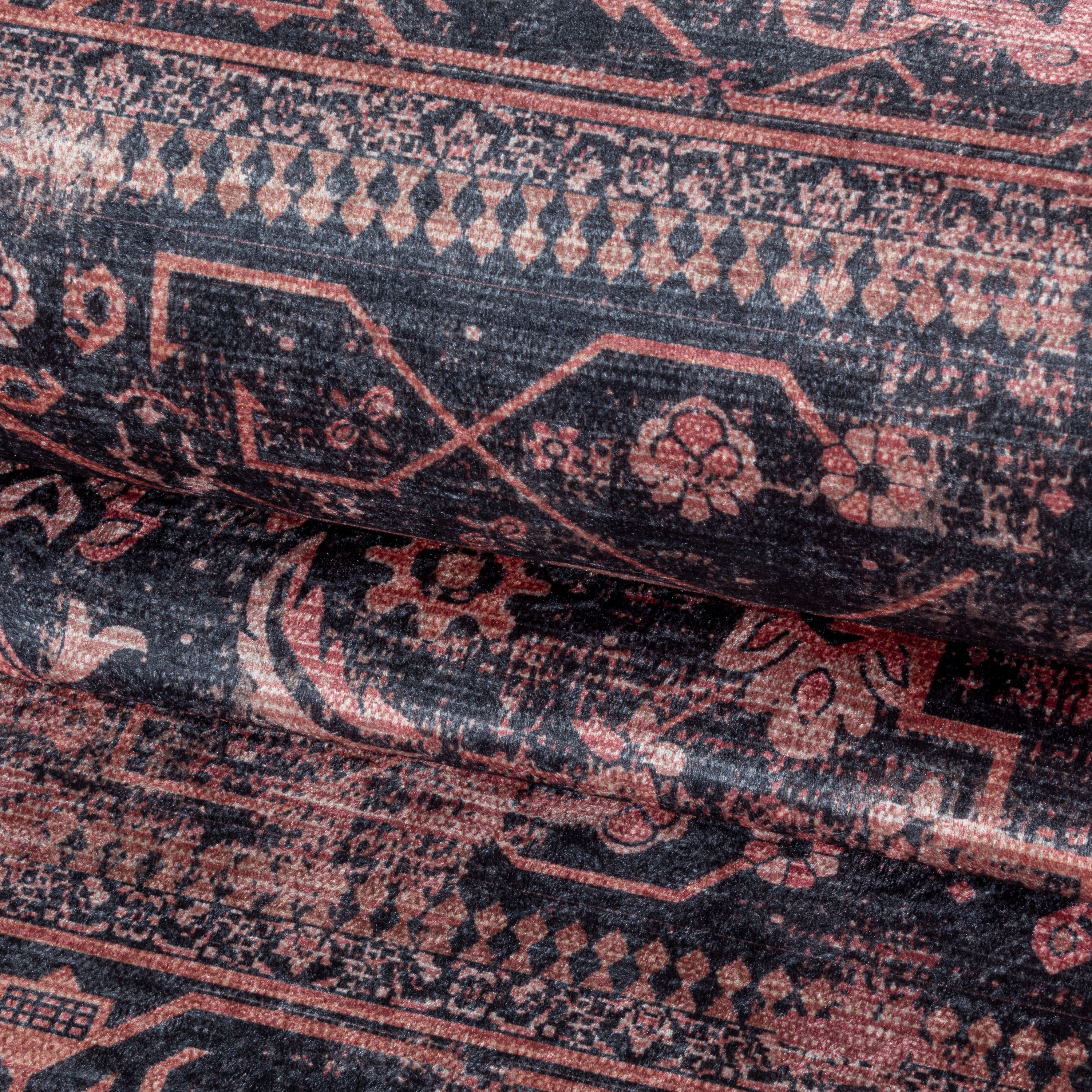 Teppich Antirutsch Vintage Waschbar Wohnzimmerteppich Orient Gummi Rot