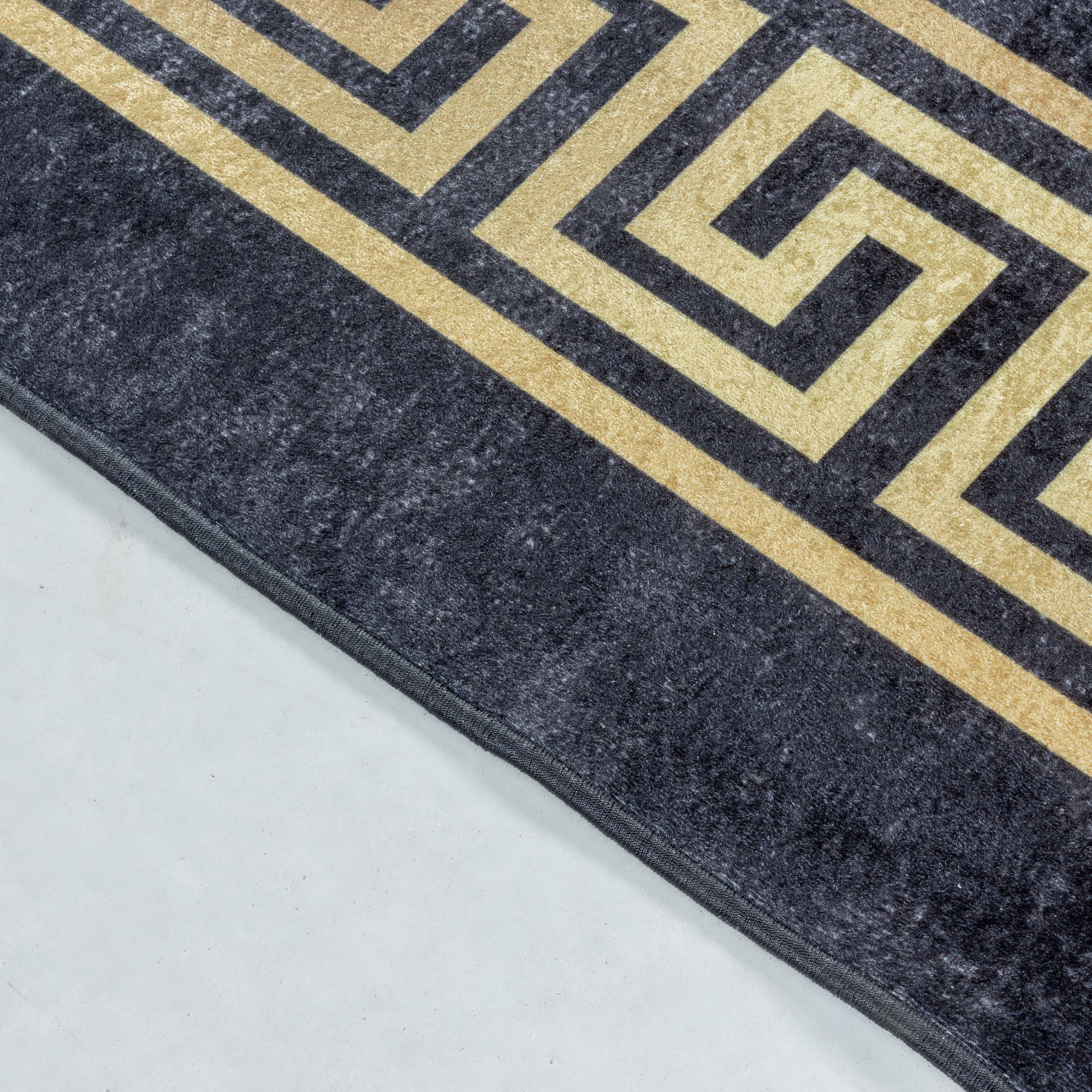 Teppich Waschbar Antirutsch Wohnzimmerteppich Antikes Muster Bordüre Schwarz