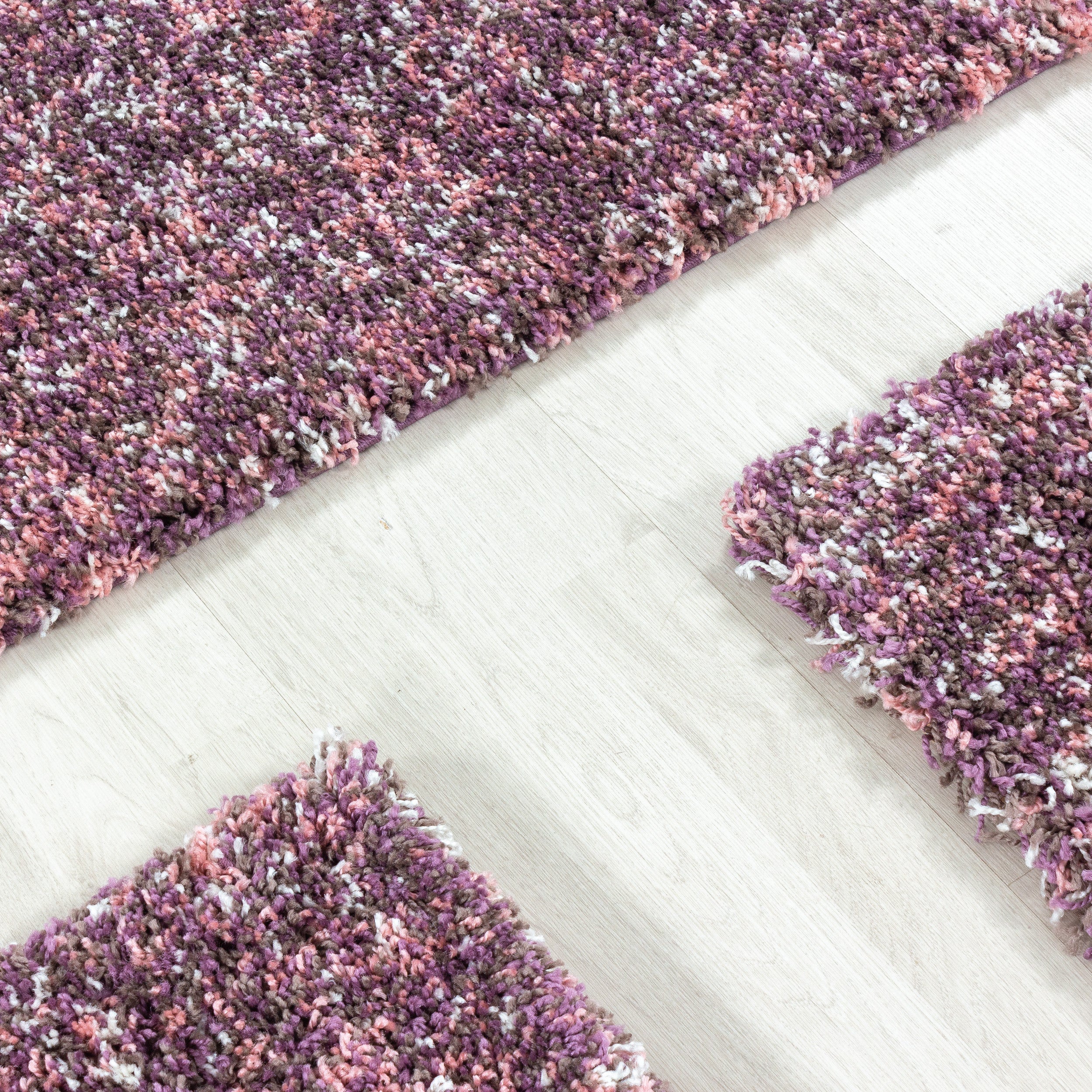 Shaggy Läufer Bettumrandung Teppich Set Mehrfarbig Lila Taupe meliert 3 Teile