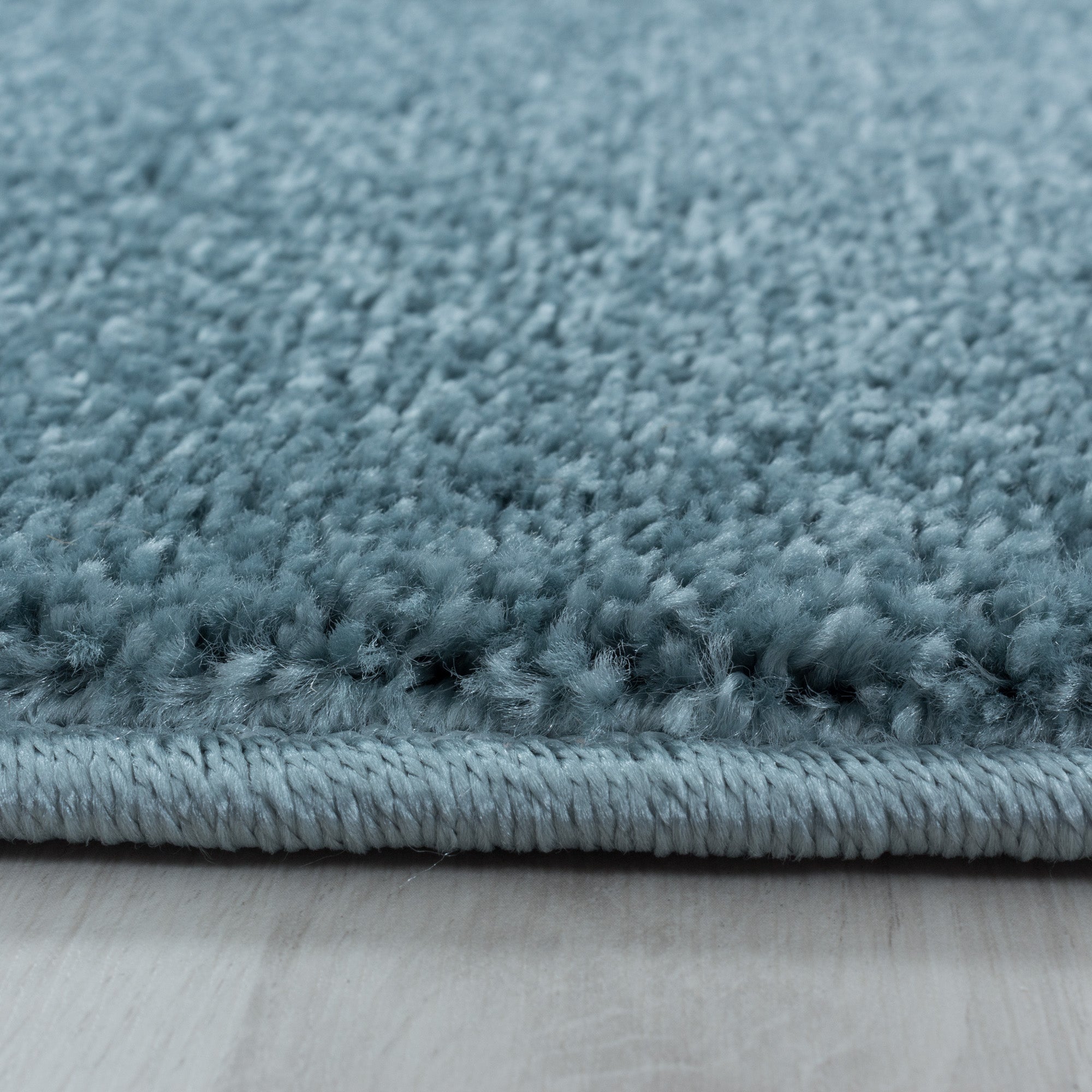 Kurzflor Teppich Bettset Blau Einfarbig Modern Wohnzimmerteppich Läuferset