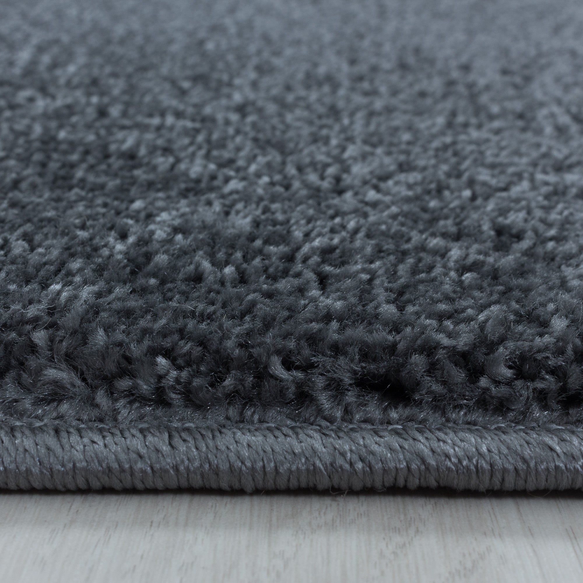 Kurzflor Teppich Bettset Grau Einfarbig Modern Wohnzimmerteppich Läuferset