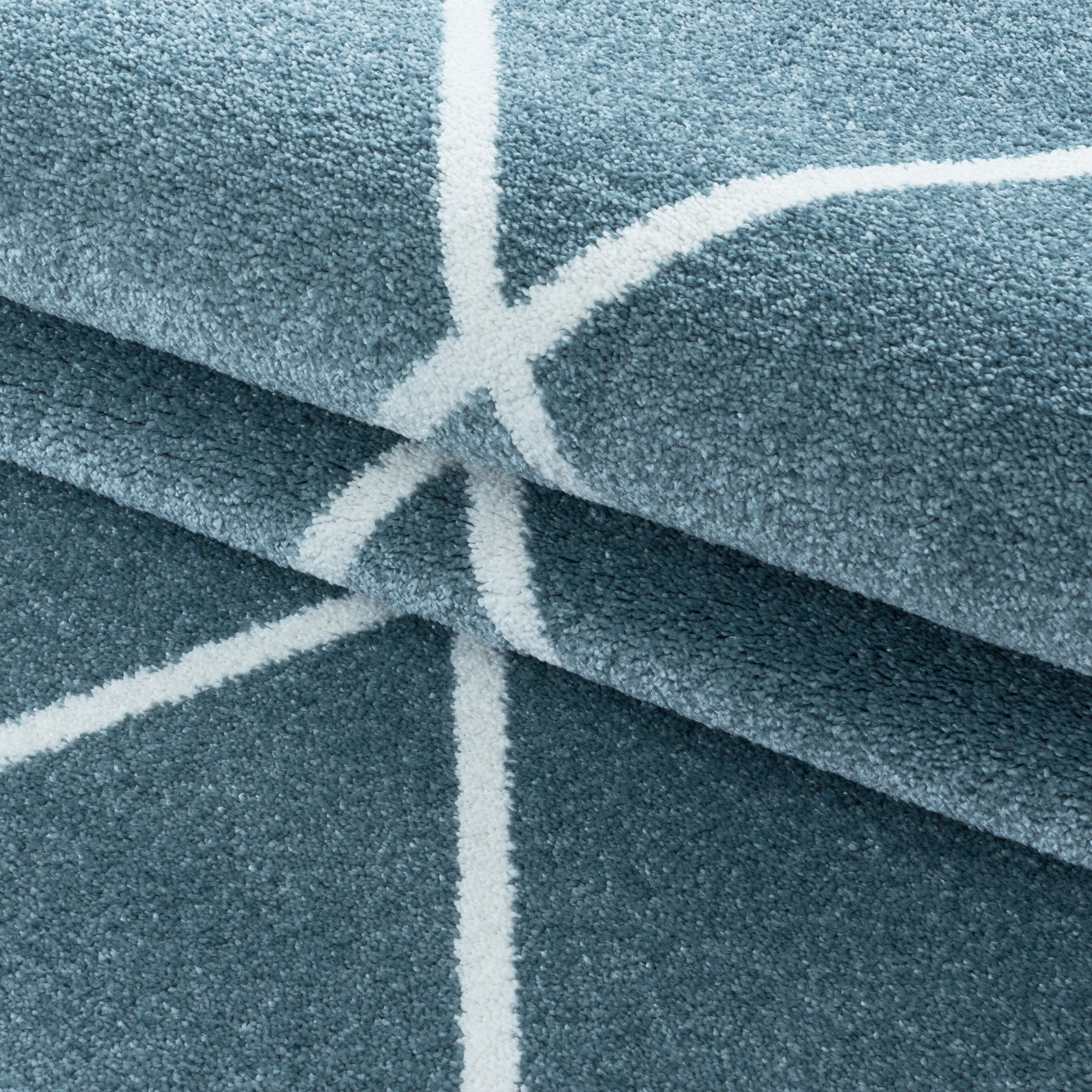 Kurzflor Teppich Blau Design Raute Modern Linien Wohnzimmerteppich Unifarben