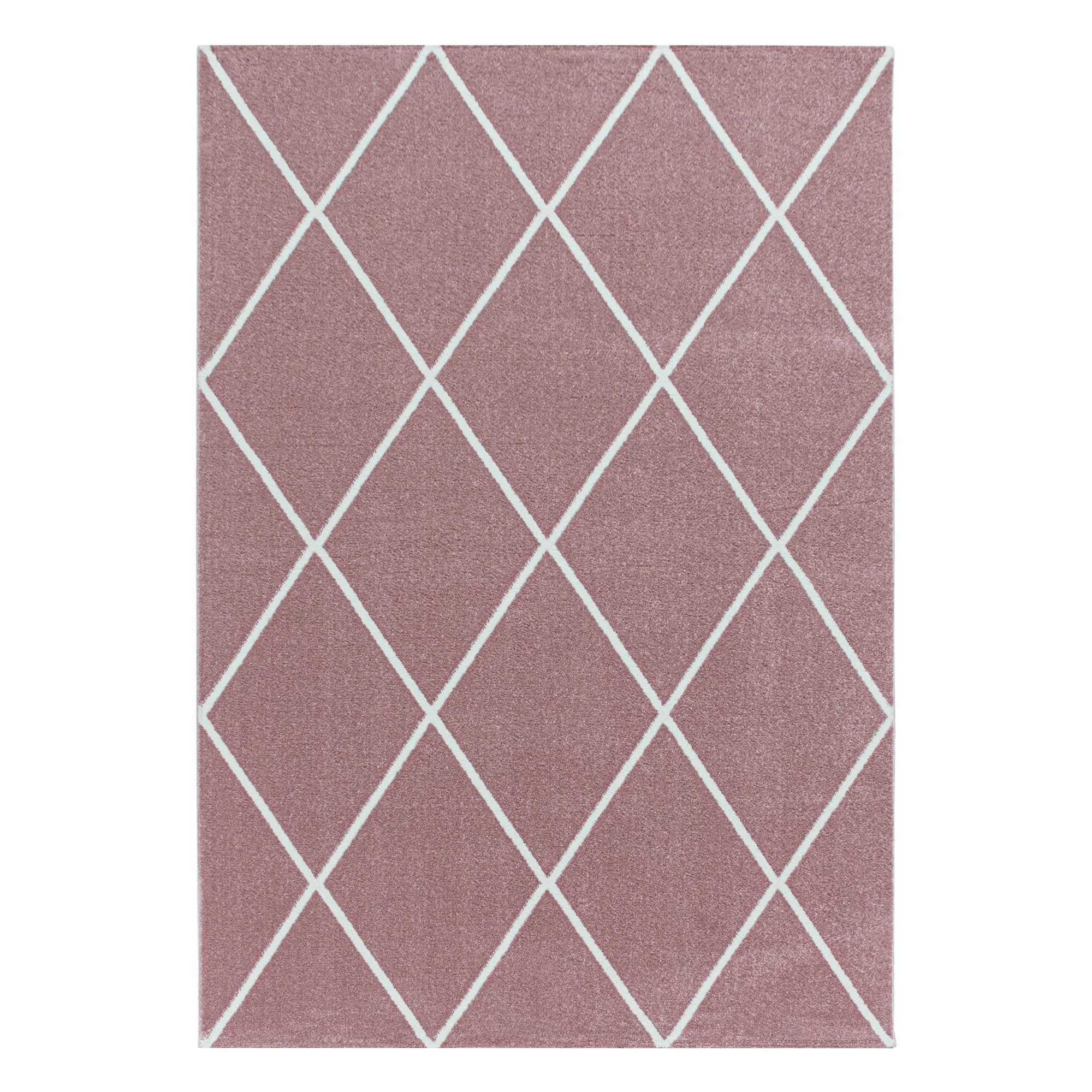 Kurzflor Teppich Rosa Design Raute Modern Linien Wohnzimmerteppich Unifarben